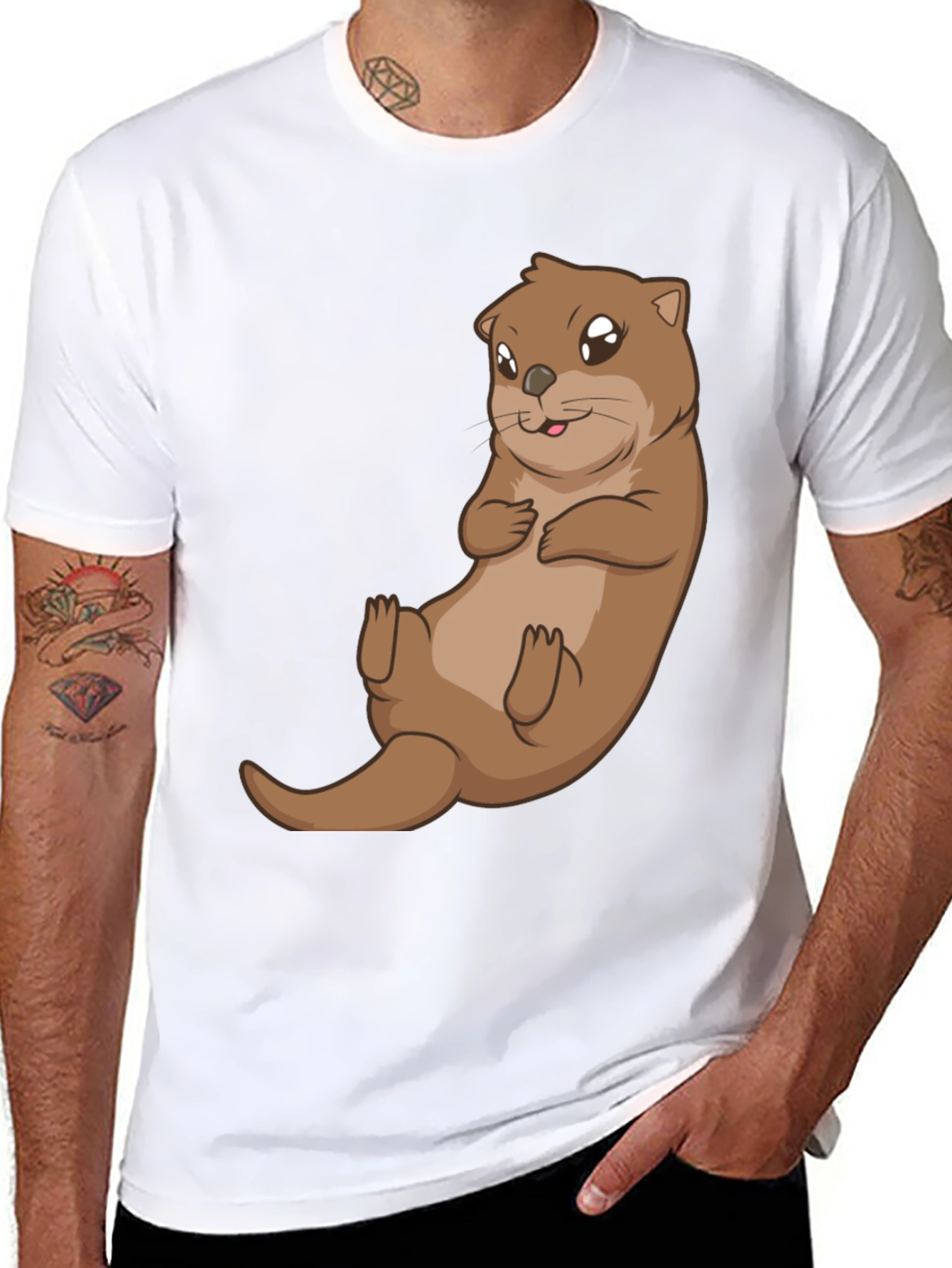 Cute Otter Graphic Tee - Black Cotton T-Shirt - 8