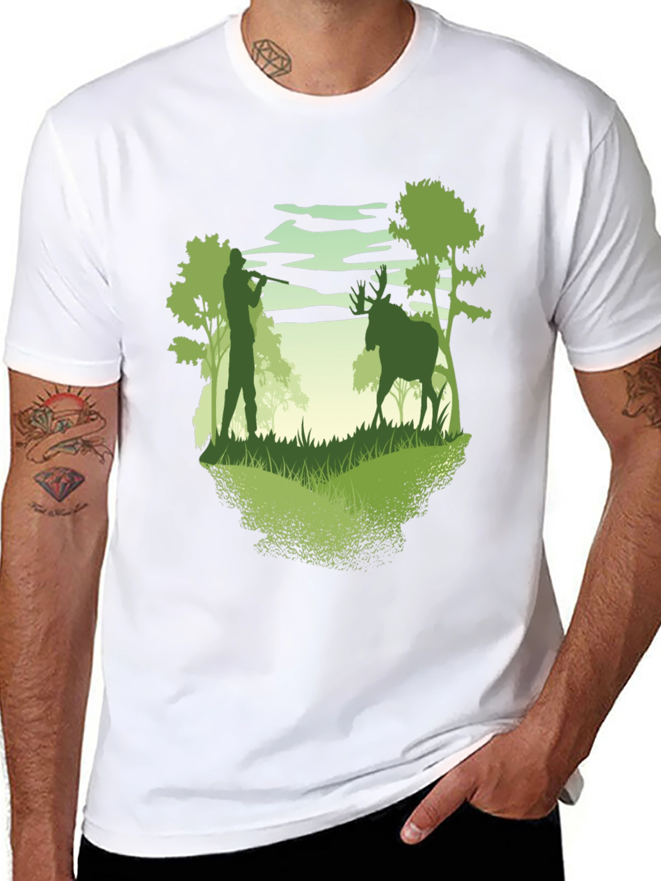Black Hunter & Deer Graphic Tee - Nature Lover's T-Shirt view 8