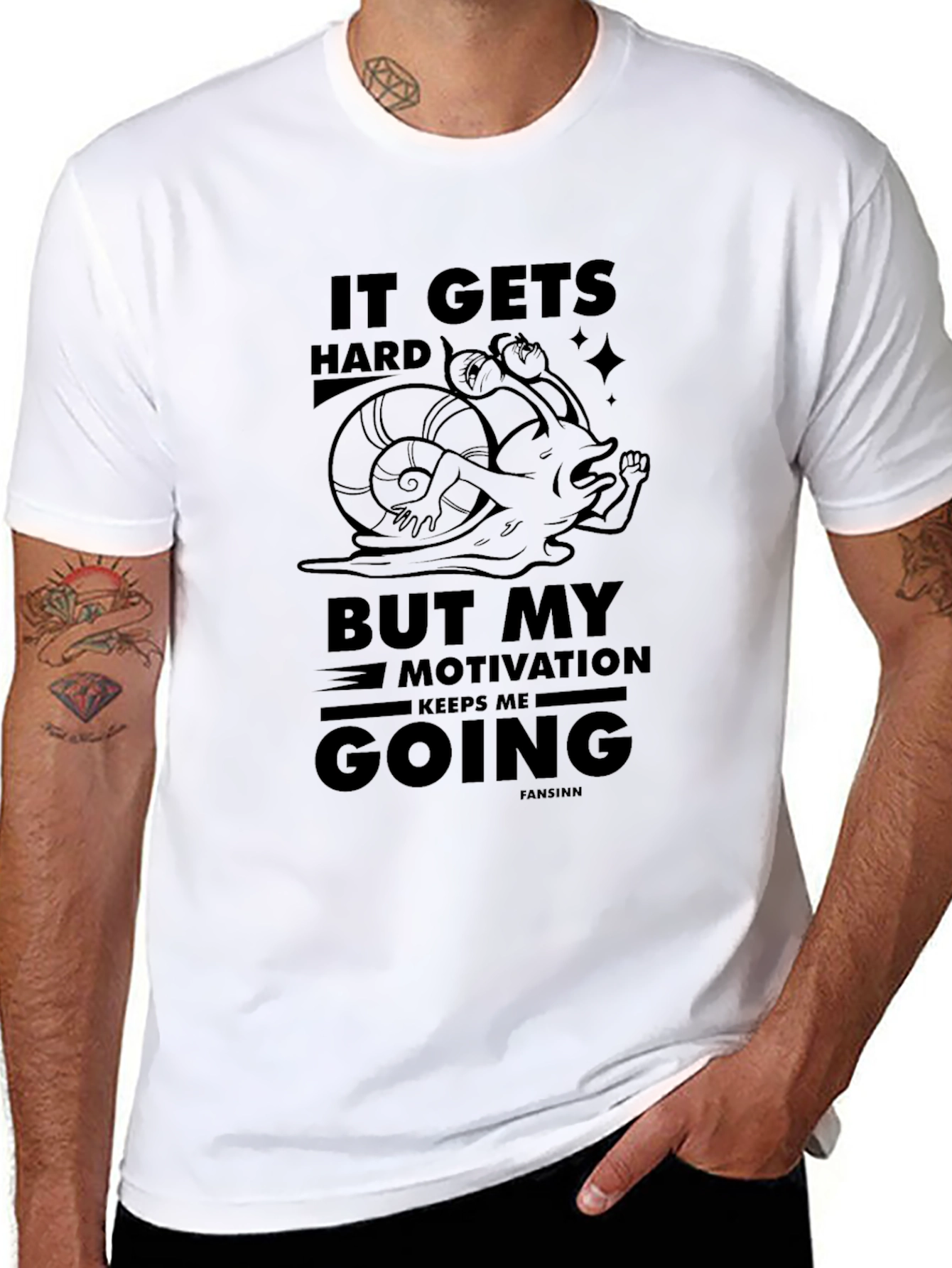 Black Motivational Snail T-Shirt - It Gets Hard, Going view 8