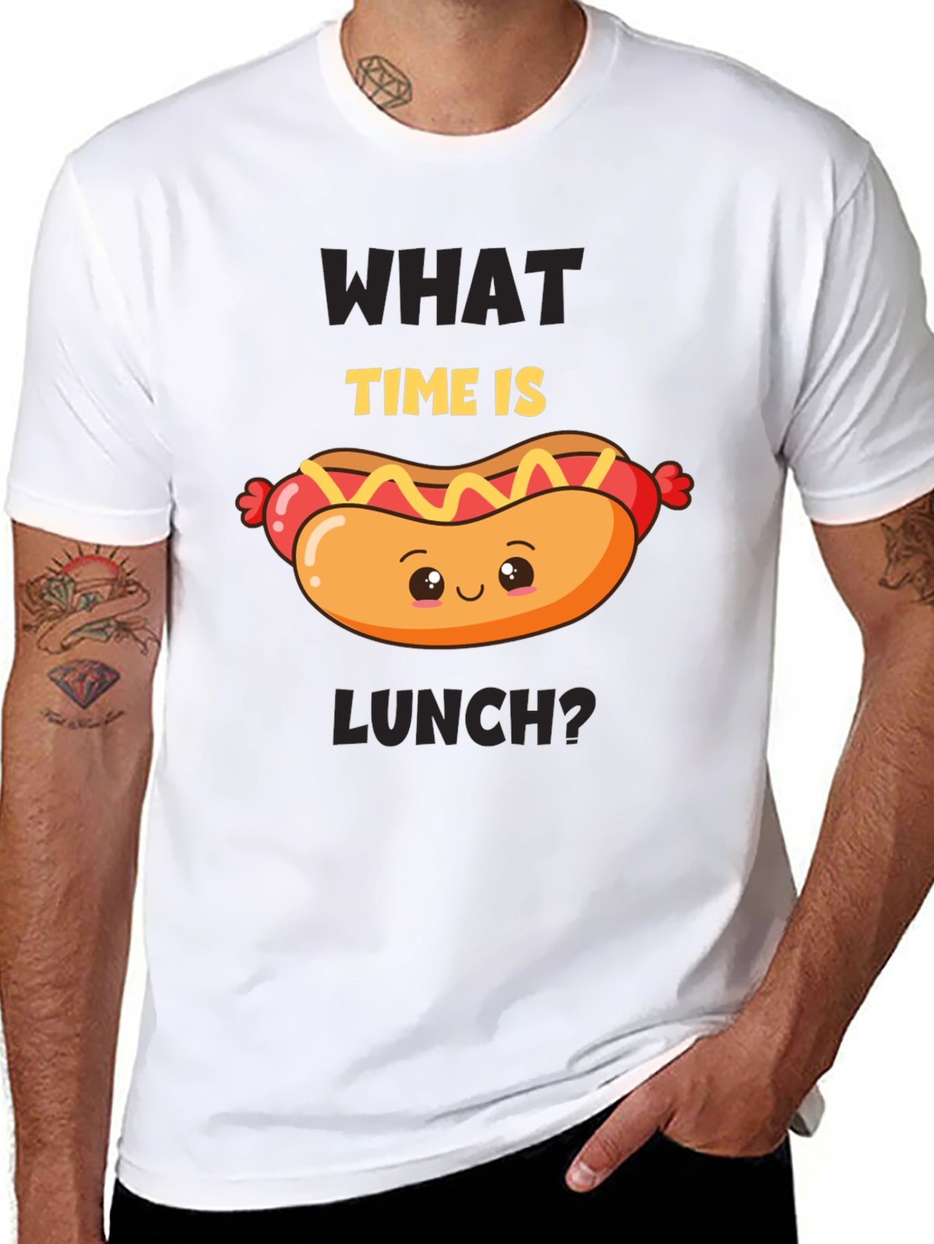 Black Funny Hot Dog T-Shirt - What Time Is Lunch? view 8