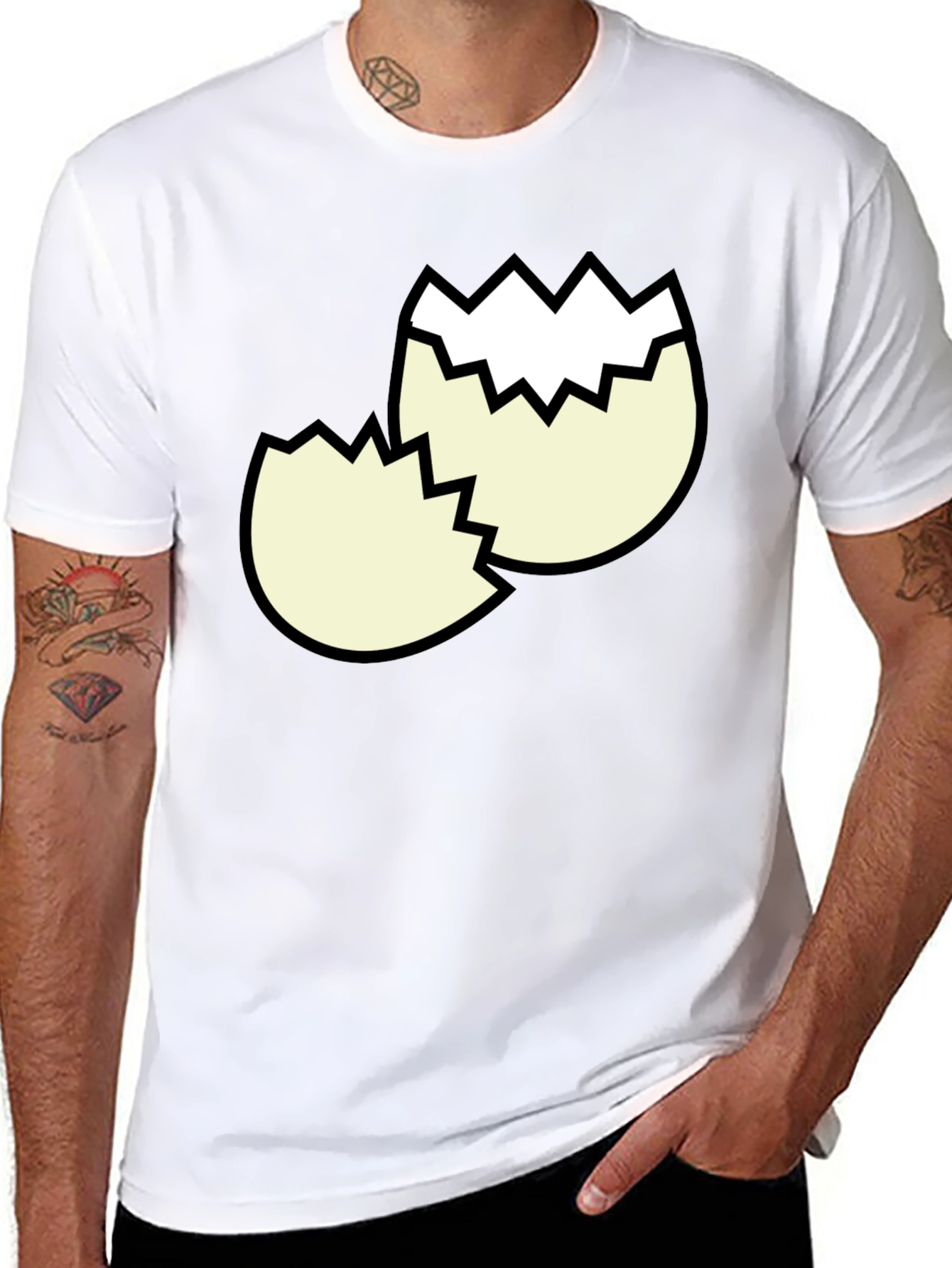 Black Cracked Egg Graphic Tee - Funny Broken Eggshell Design view 8