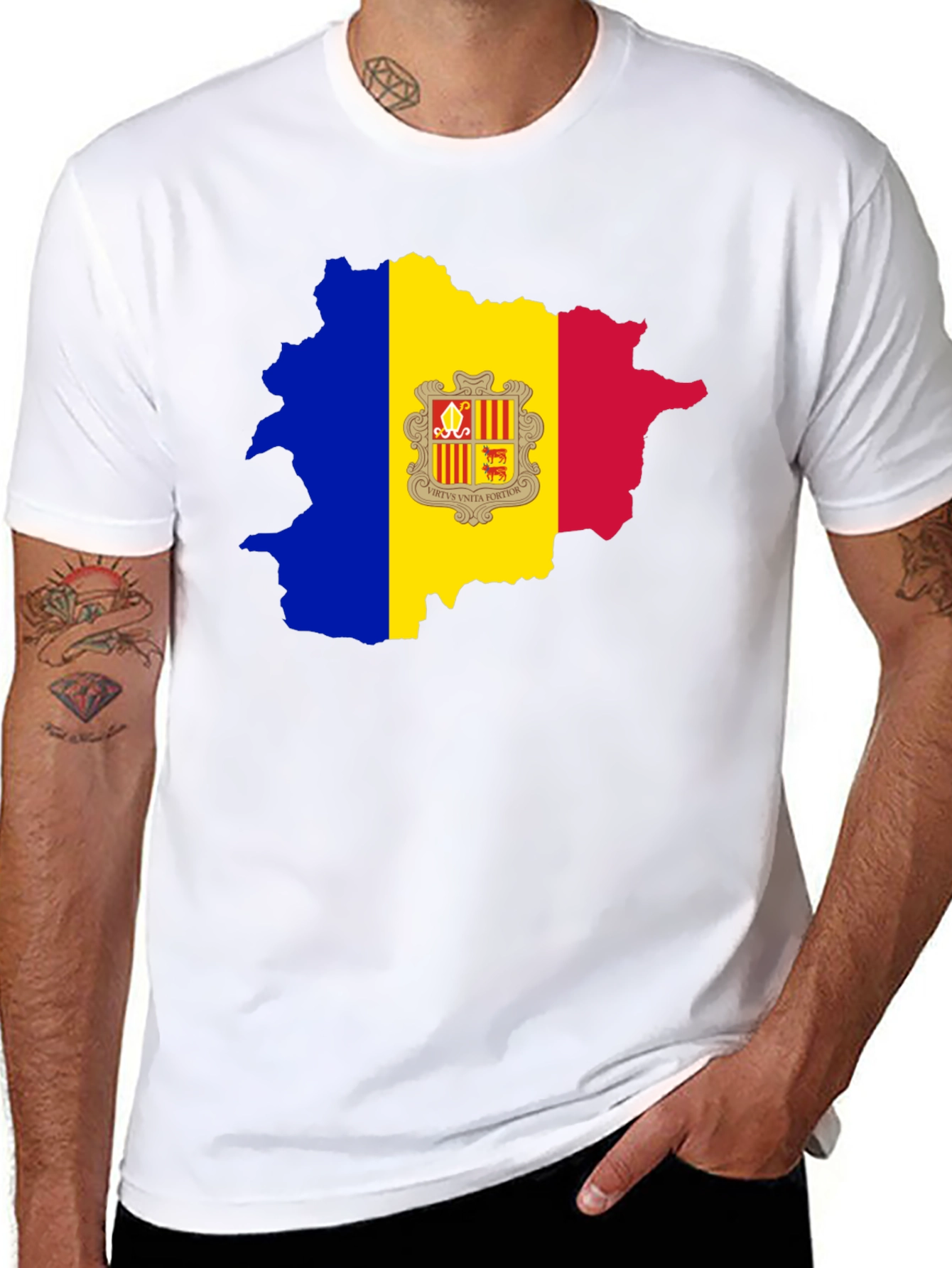 Black Andorra Flag Map Graphic Tee - Black Cotton Blend view 8