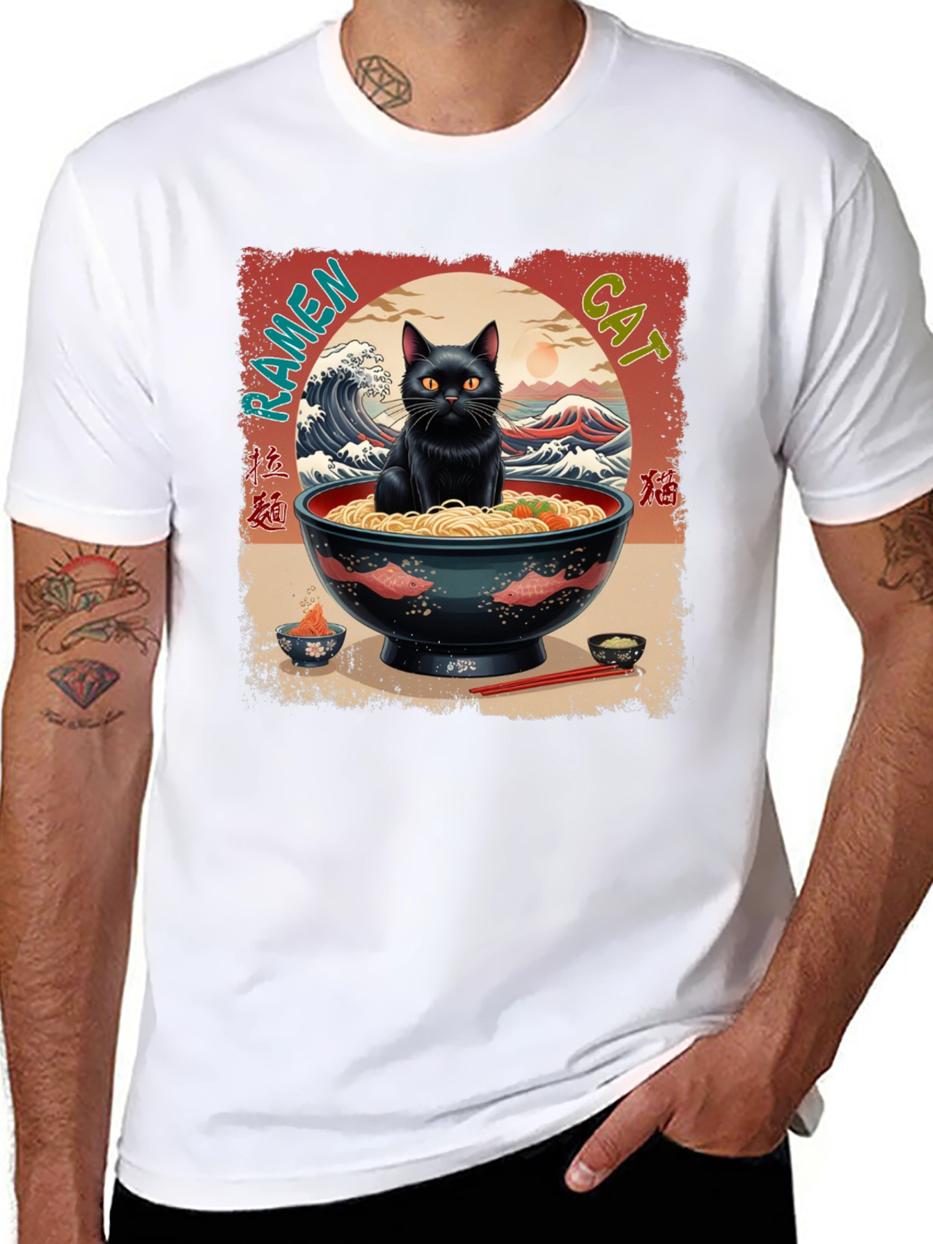 Black Ramen Cat Graphic Tee view 8