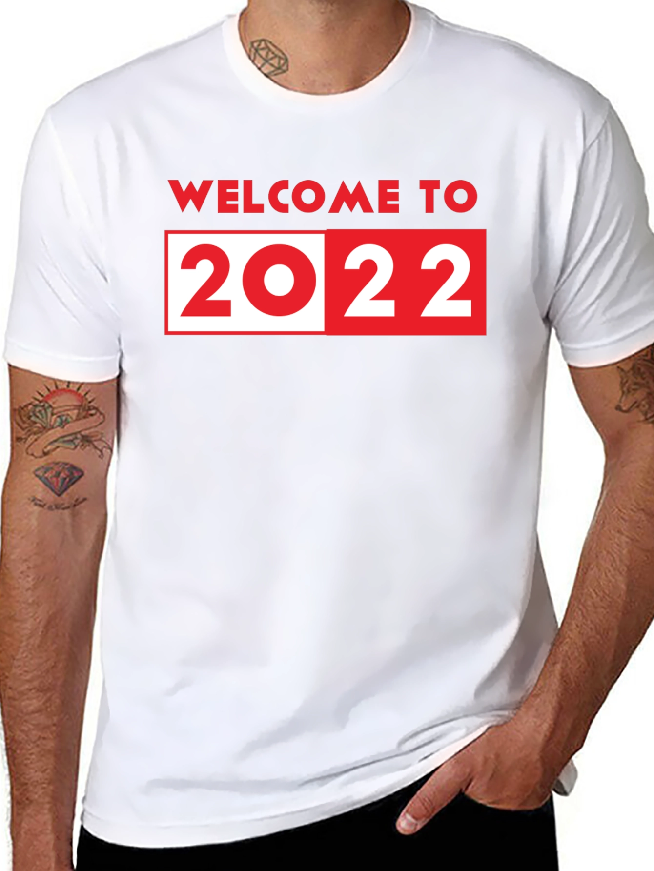 Black Welcome to 2022 T-Shirt - Black Crew Neck view 8
