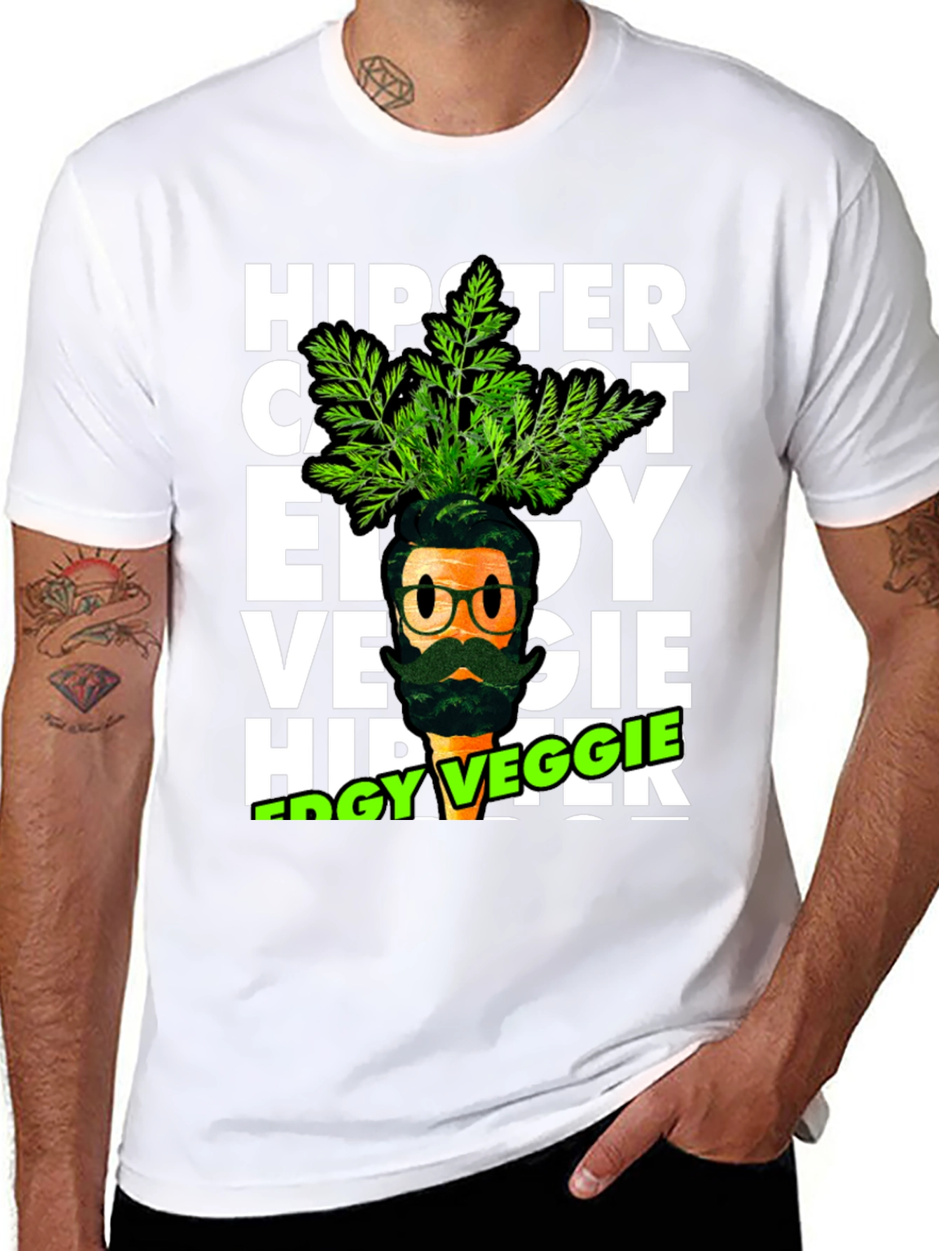 Black Edgy Veggie Hipster T-Shirt view 8