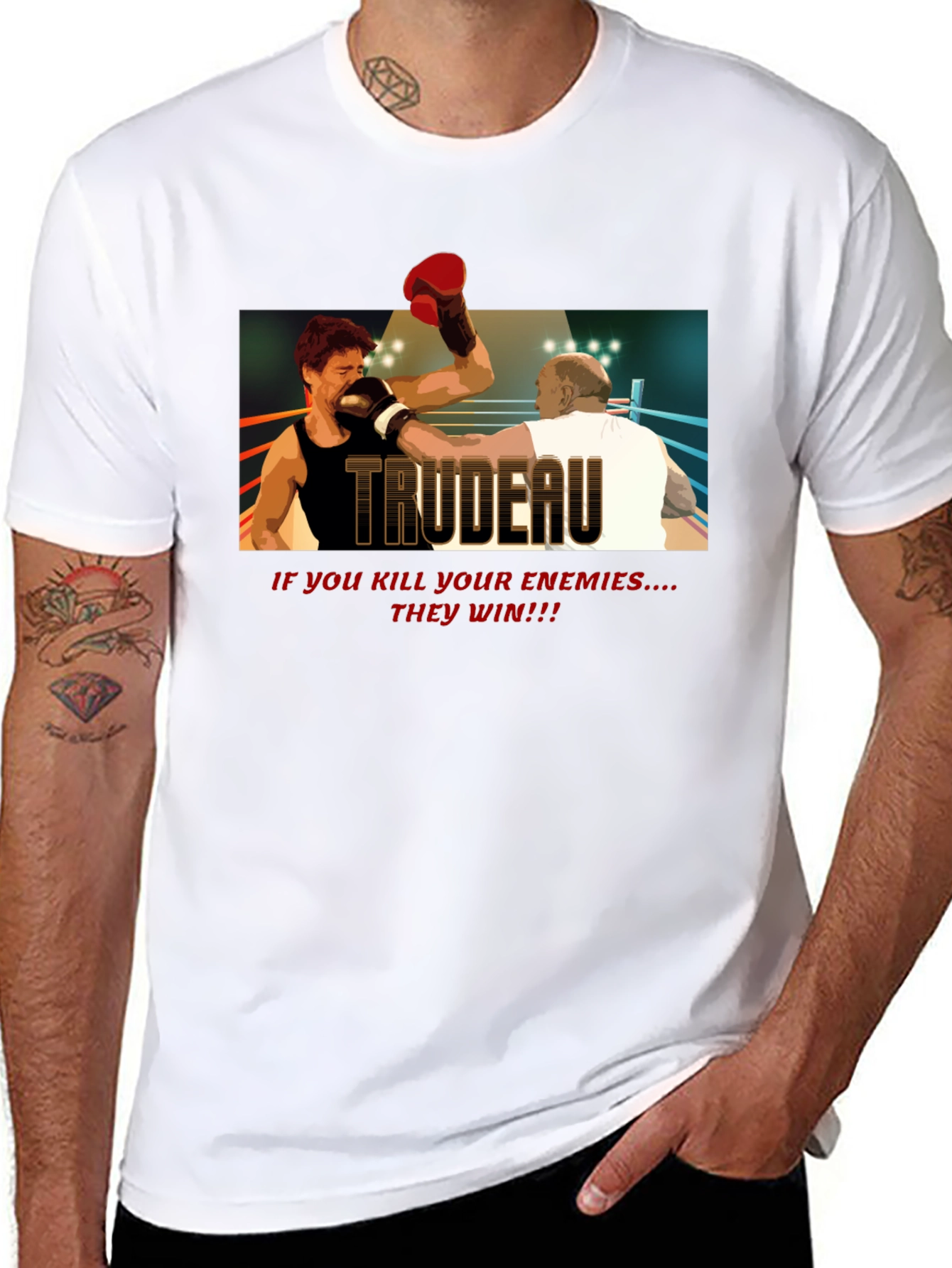 Black Trudeau Boxing Graphic Tee - Political Statement T-Shirt view 8