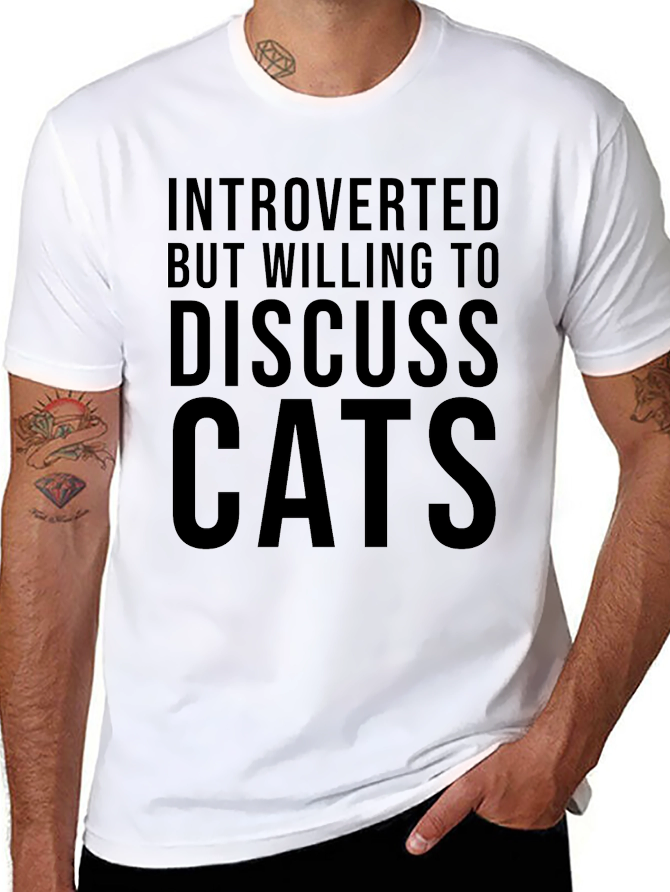 Black Introverted Cat Lover T-Shirt - Soft Cotton Tee view 8
