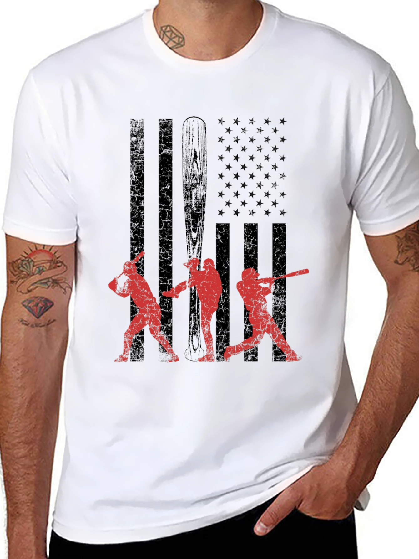Black Baseball USA Flag Graphic T-Shirt view 8