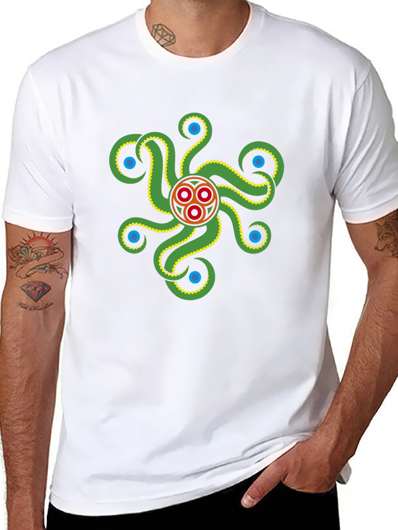 Black Black Tee with Green Octopus Graphic view 8