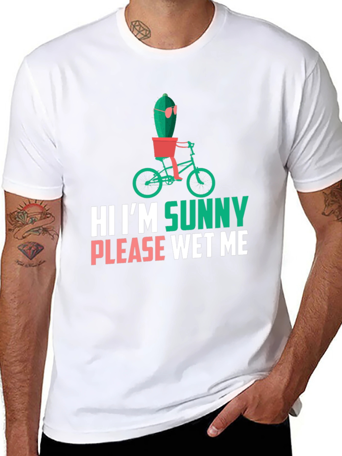 Black Funny Cactus T-Shirt - "Hi I'm Sunny, Please Wet Me" view 8