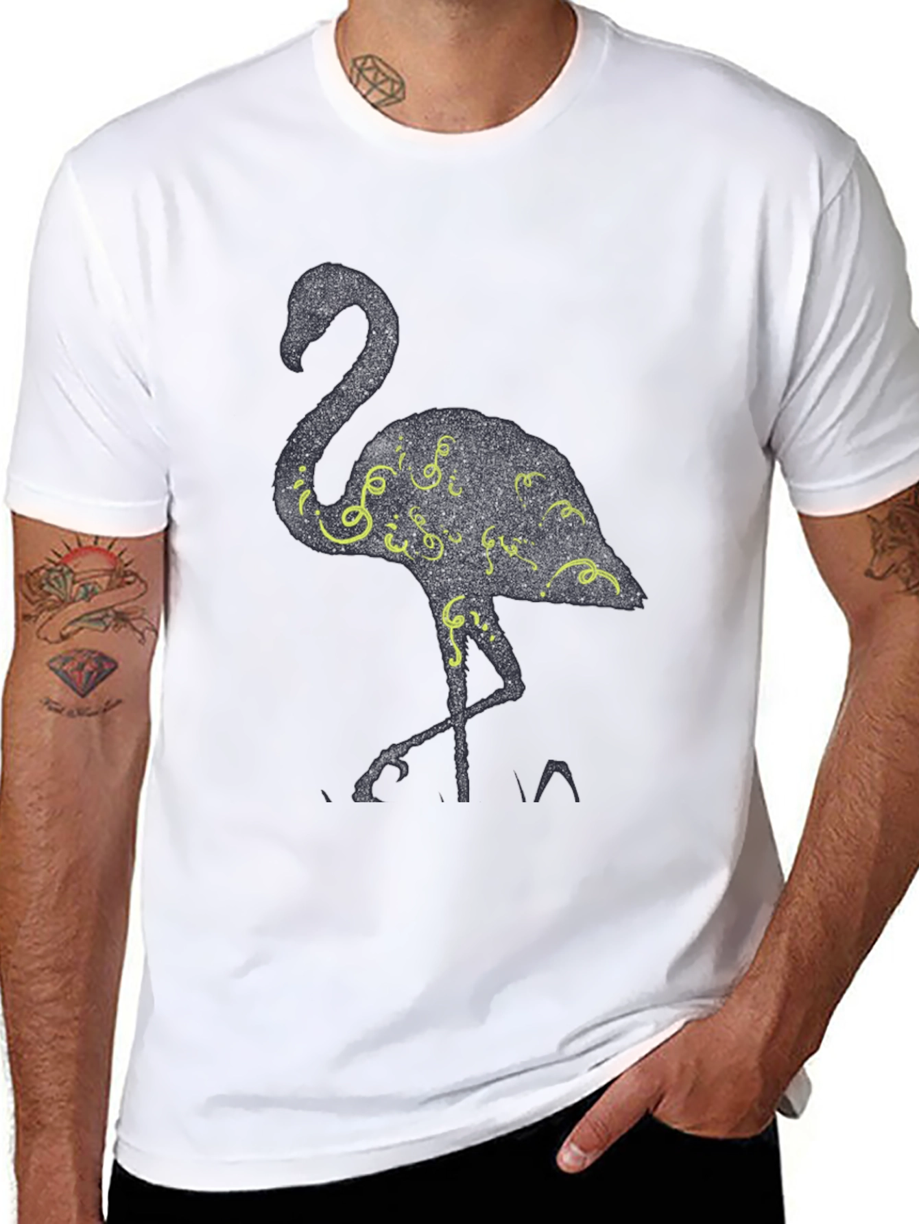 Black Flamingo Graphic Tee - Black Cotton Blend T-Shirt view 8