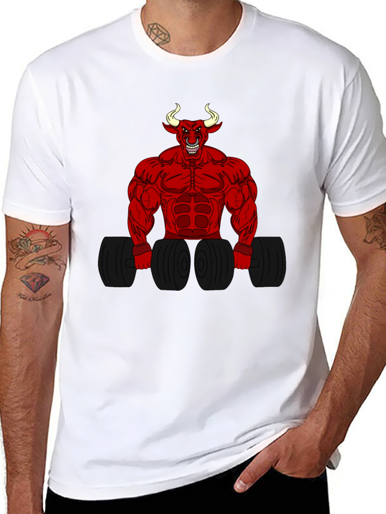 Black Red Devil Bull Gym T-Shirt view 8