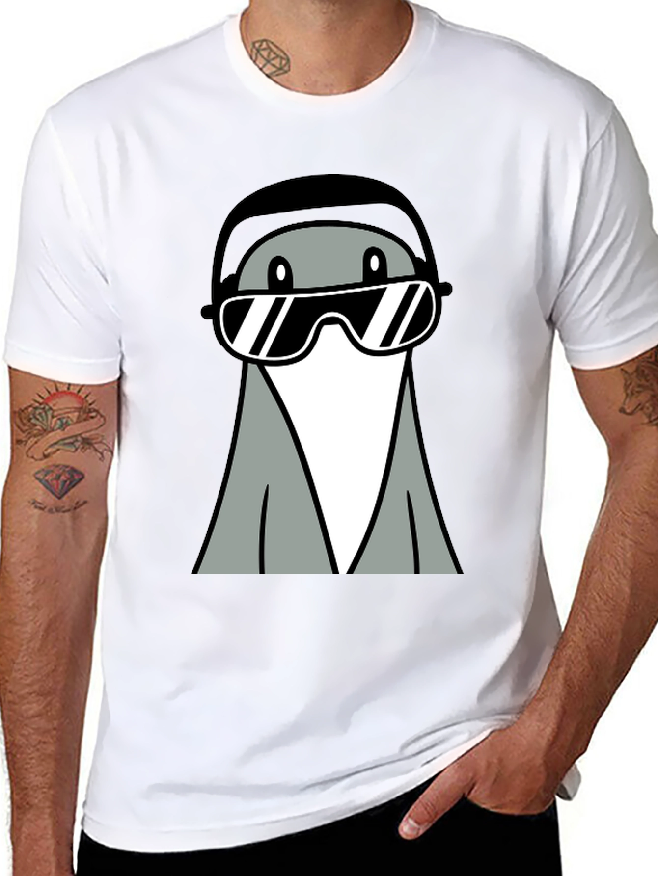 Black Cool Gray Cartoon Character Tee view 8
