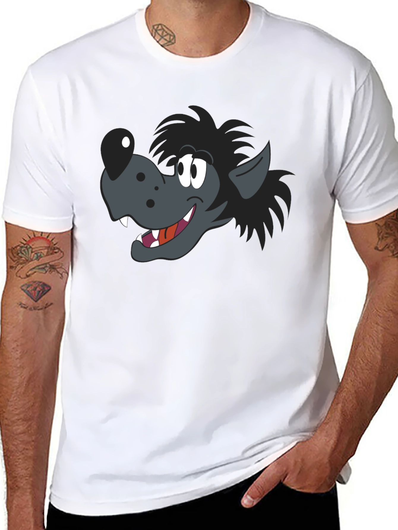 Black Cartoon Wolf Graphic Black T-Shirt view 8