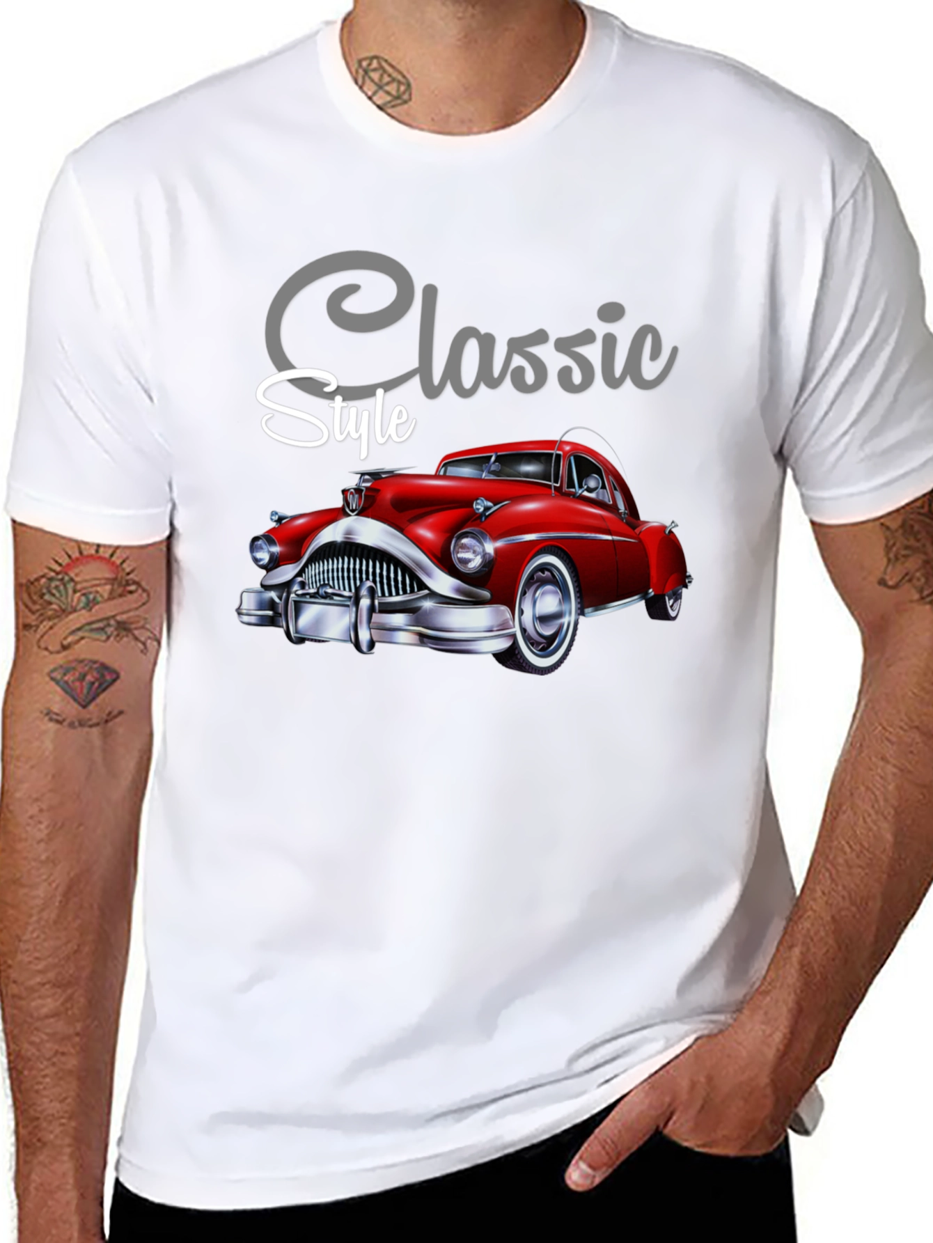 Black Classic Style Car Graphic Tee - Soft Cotton Blend view 8