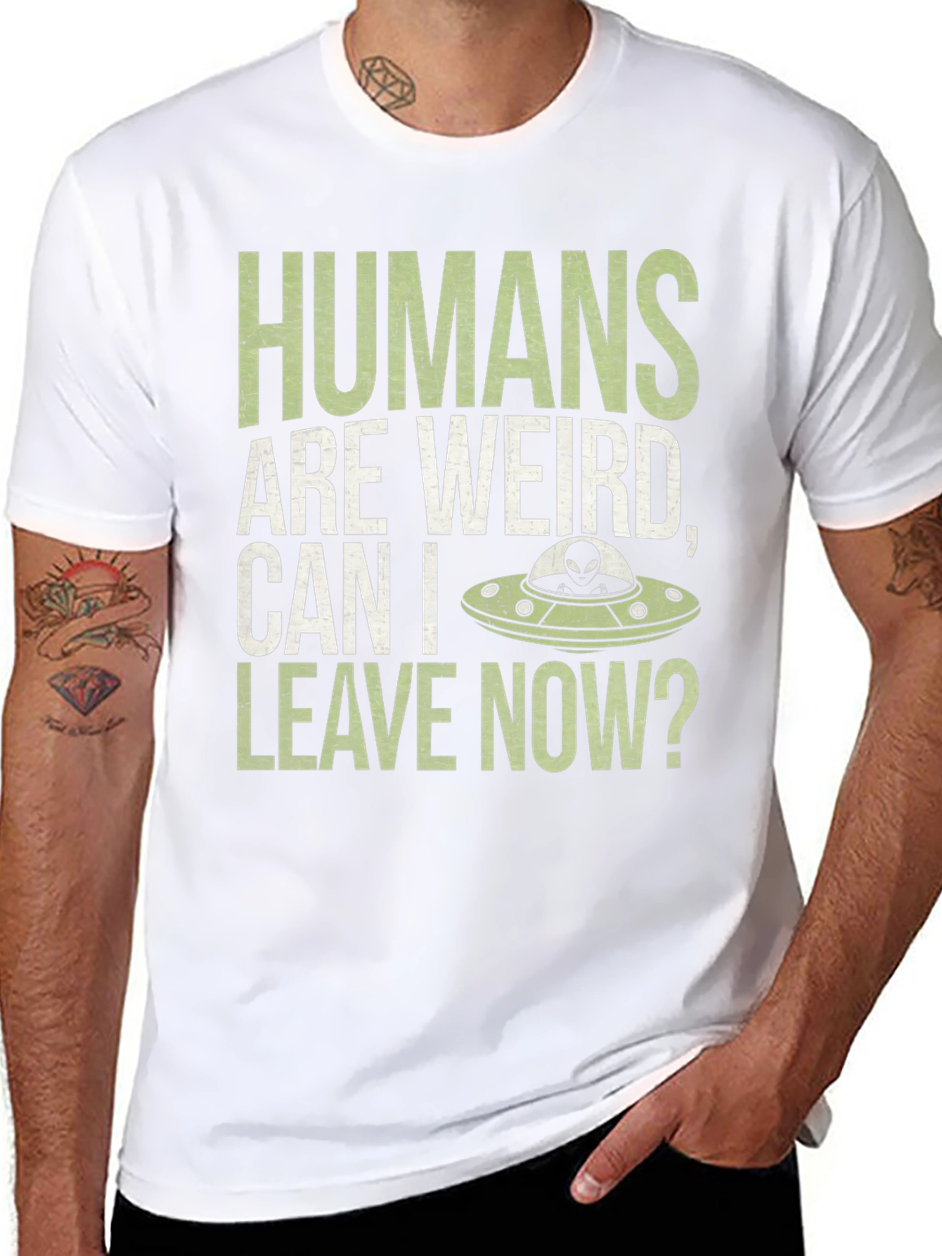 Black Humans Are Weird T-Shirt - Alien UFO Graphic Tee view 8