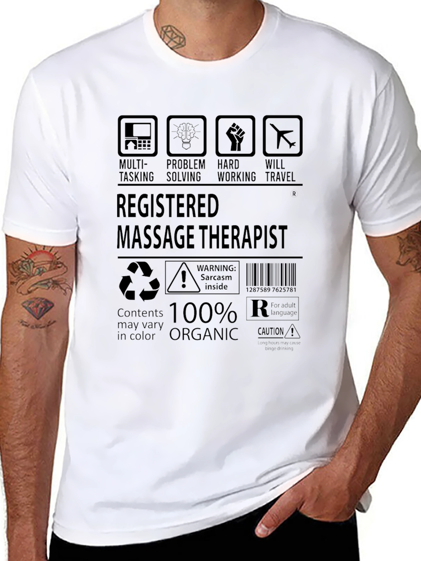 Black Registered Massage Therapist T-Shirt - 100% Organic view 8