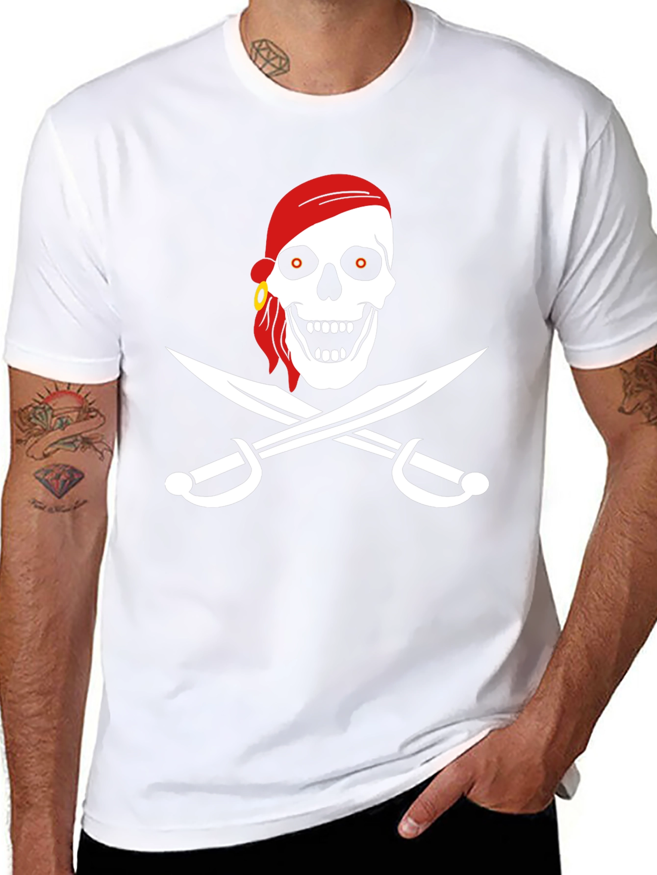 Black Pirate Skull & Swords Graphic T-Shirt view 8