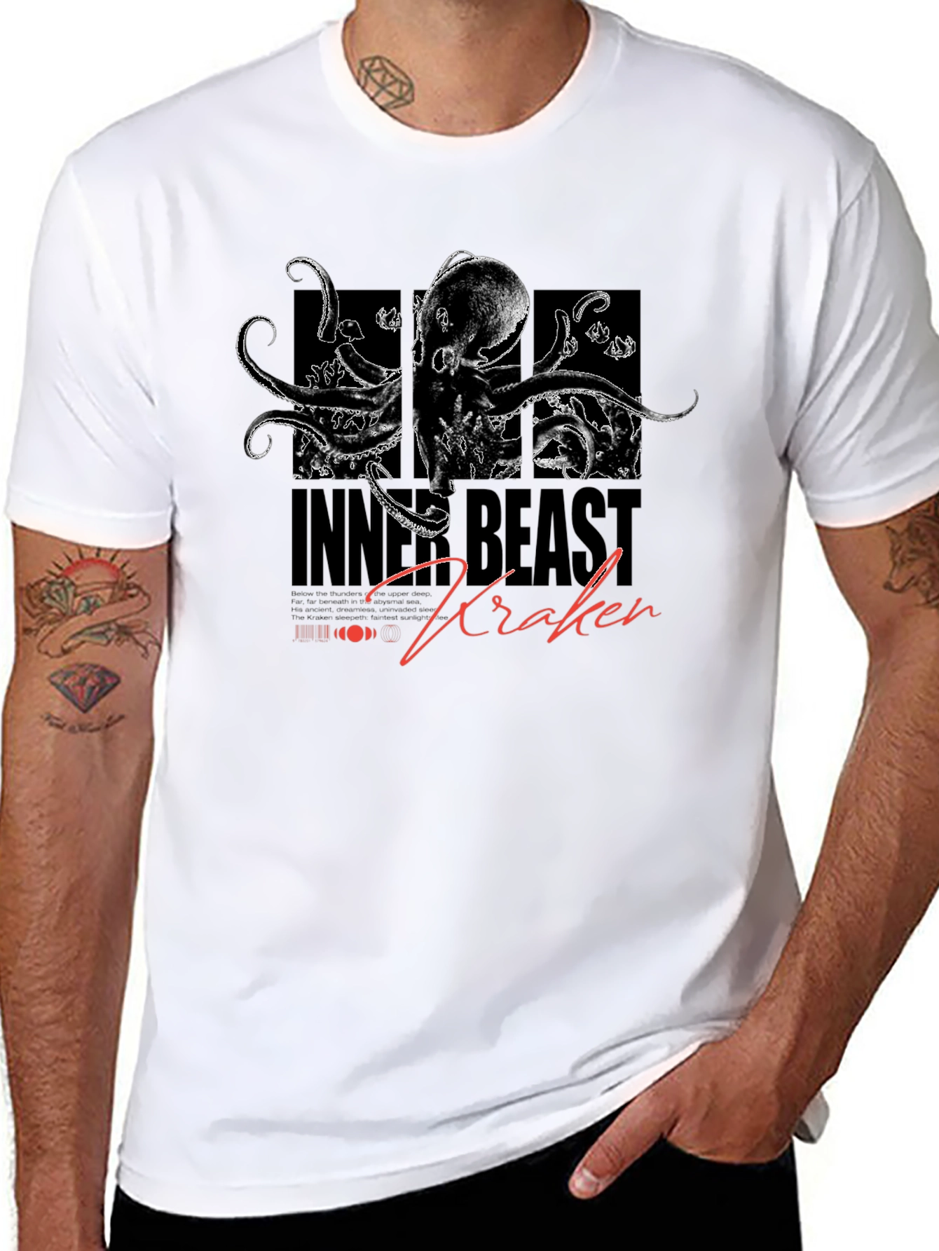 Black Inner Beast Kraken Black Graphic T-Shirt view 8