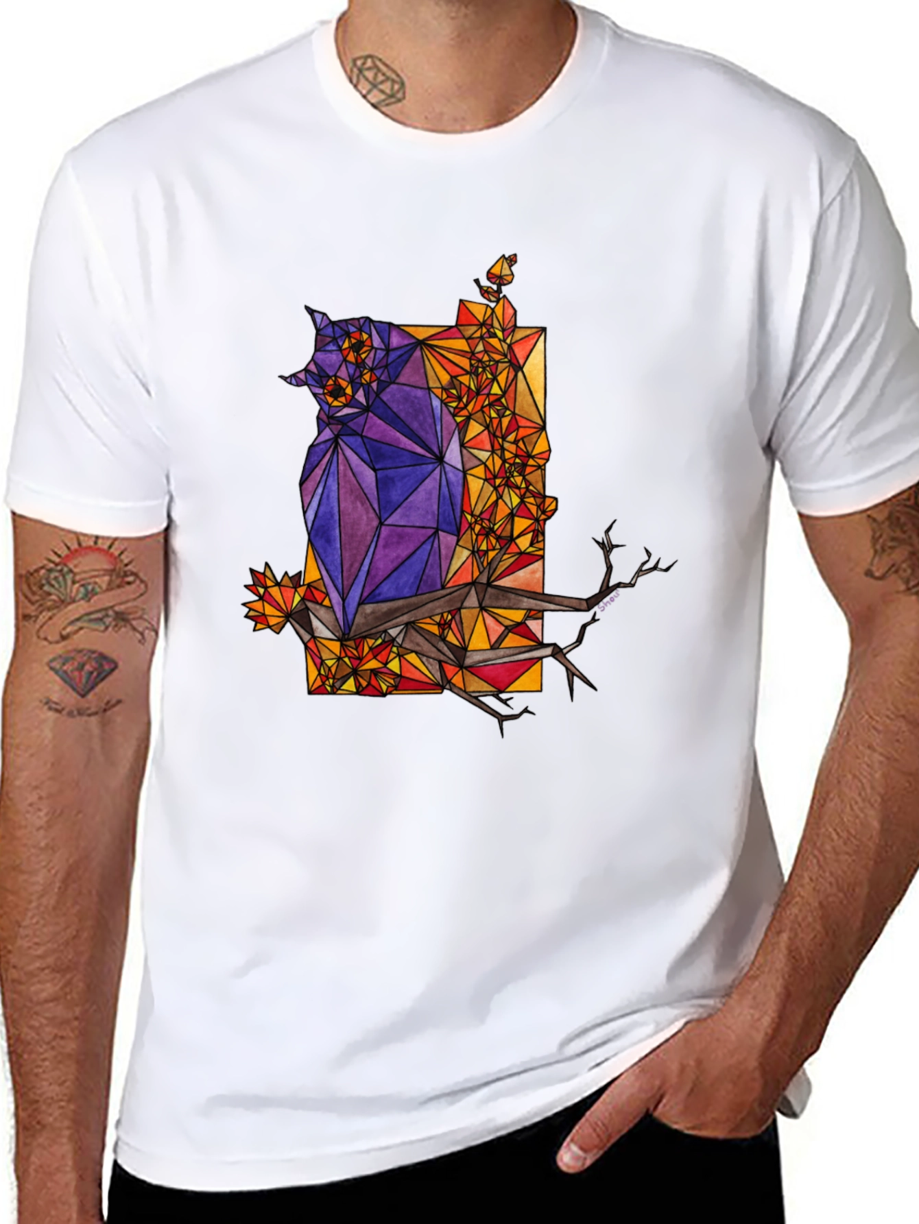 Black Geometric Owl Graphic T-Shirt - Unique Men's Tee view 8