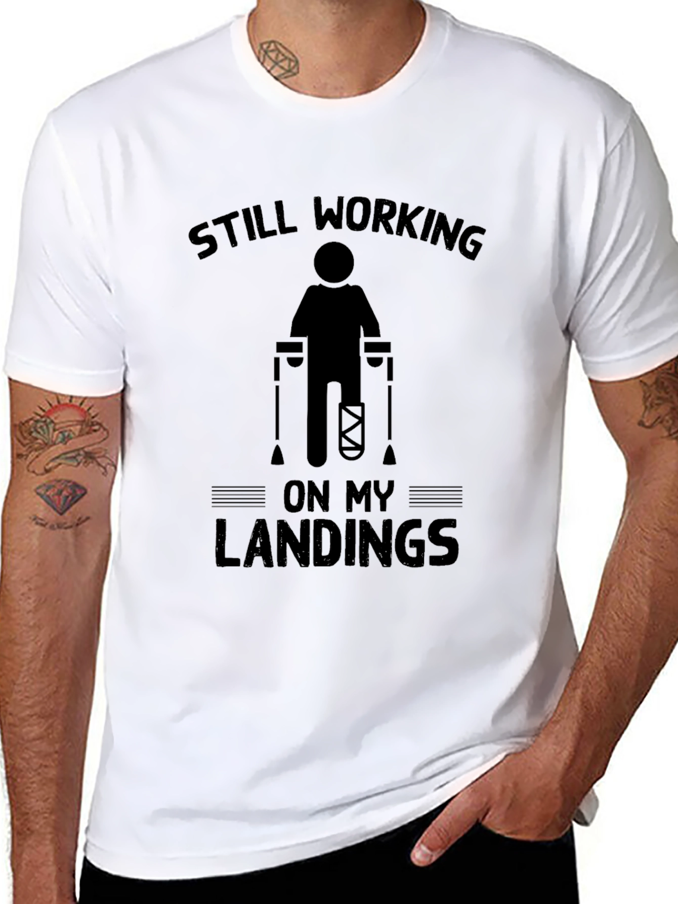 Black Still Working On My Landings Funny Injury T-Shirt view 8