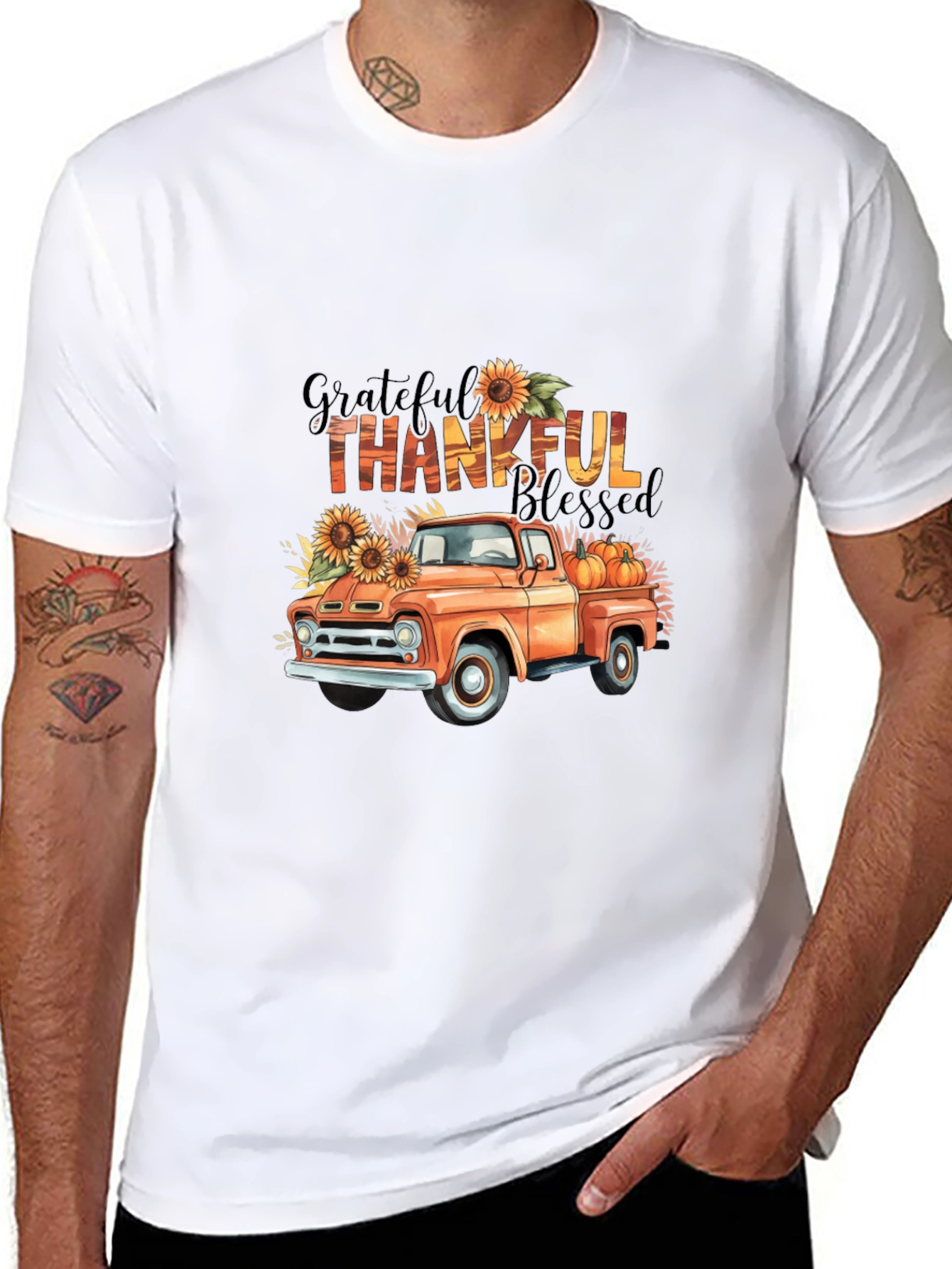 Black Grateful Thankful Blessed Fall Truck T-Shirt view 8