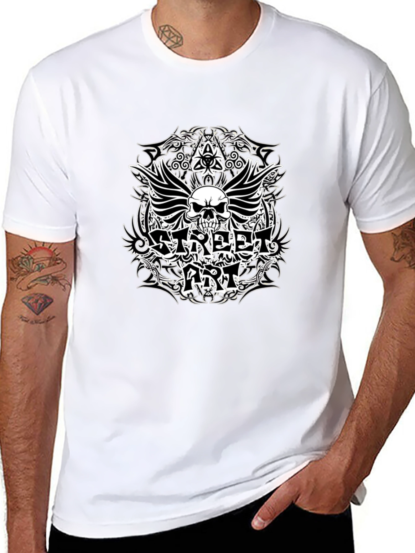 Street Art Skull T-Shirt - Black Cotton Tee - 8
