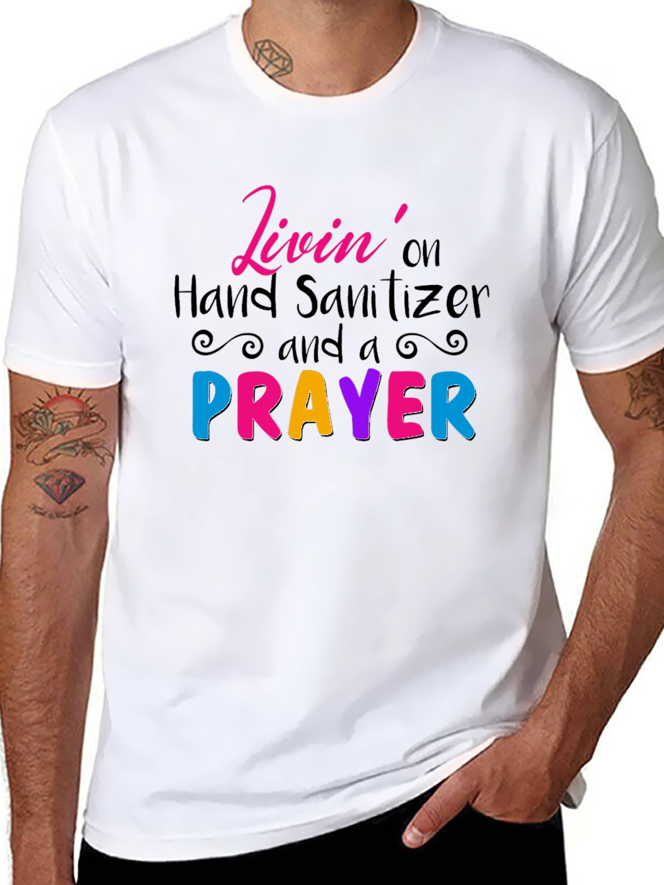 Black Livin' on Hand Sanitizer and a Prayer T-Shirt view 8