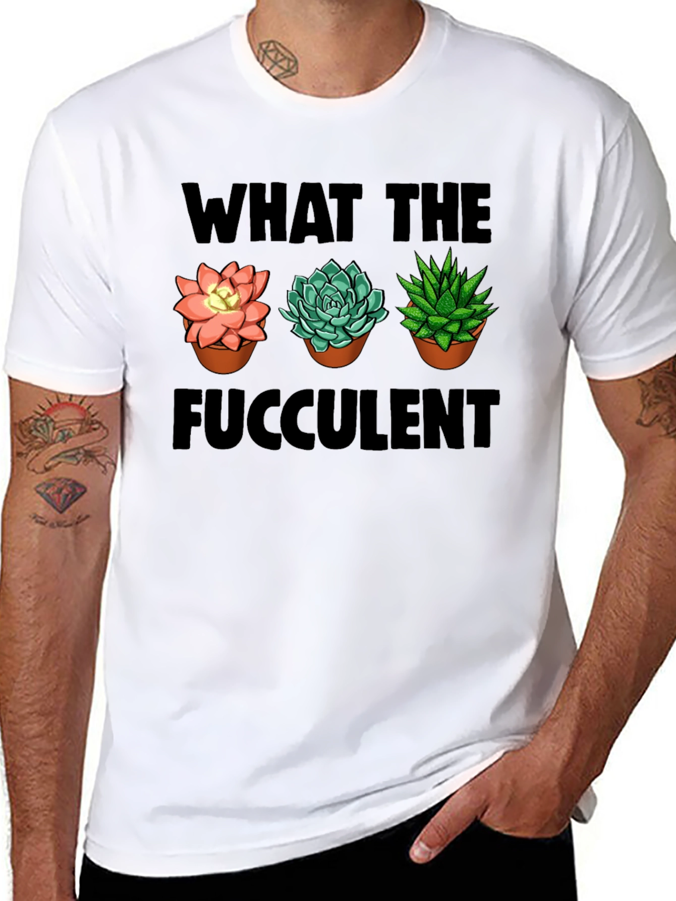 Black What The Fucculent T-Shirt - Funny Succulent Lover Tee view 8