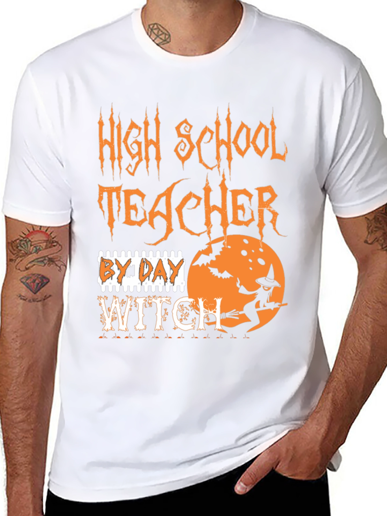 Black High School Teacher By Day Witch T-Shirt Halloween view 8