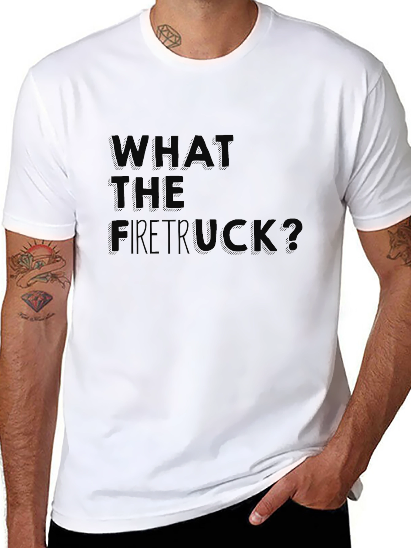 Black What The Firetruck? Funny Graphic Tee view 8