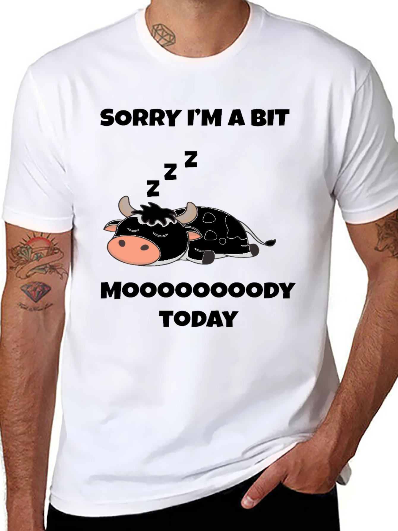Black Moody Cow Graphic Tee - Funny Novelty Shirt view 8