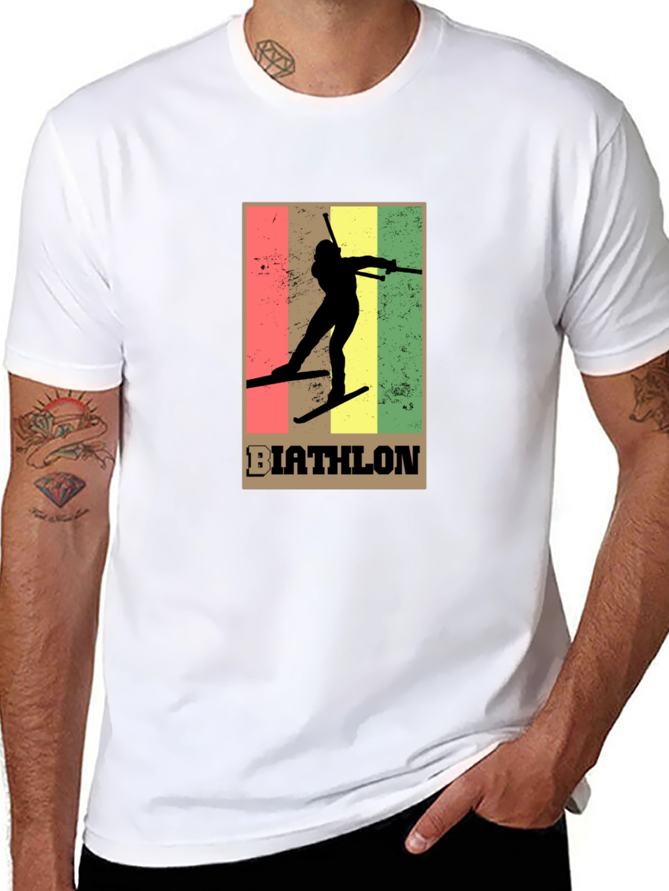 Black Biathlon Skiing T-Shirt - Retro Style Black Tee view 8