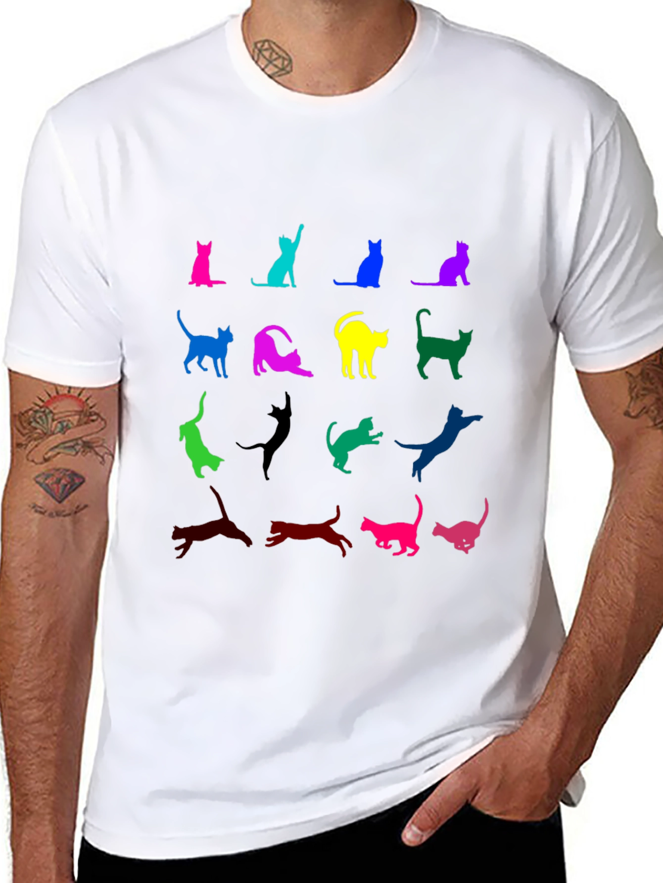 Black Colorful Cat Silhouette T-Shirt view 8