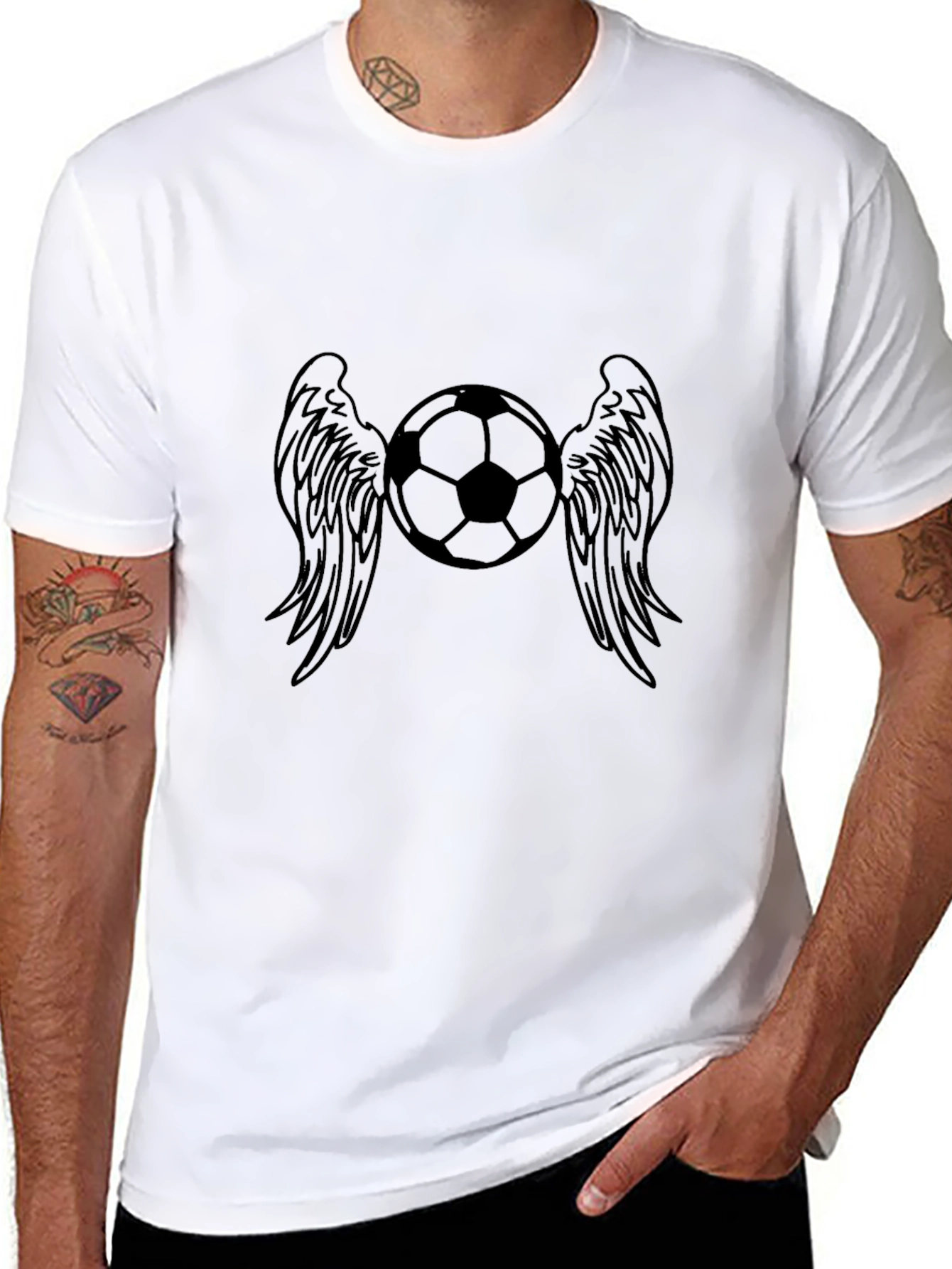 Black Soccer Ball Wings Graphic Tee - Black view 8