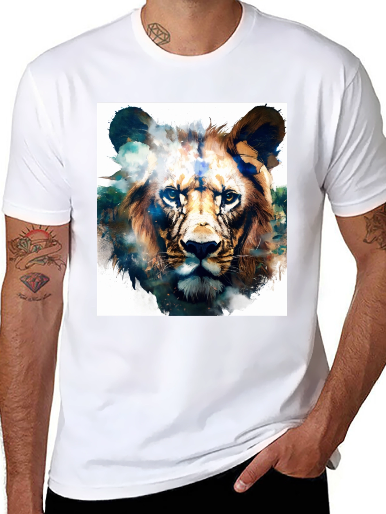 Black Lion Graphic Black T-Shirt - Artistic Animal Tee view 8