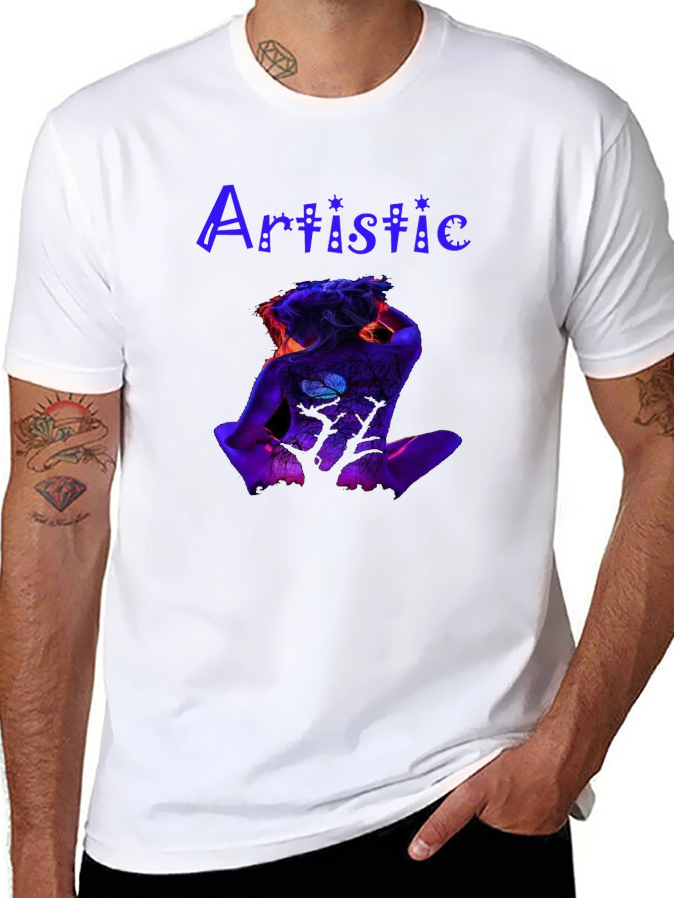 Black Artistic Body Art Print Black Tee view 8