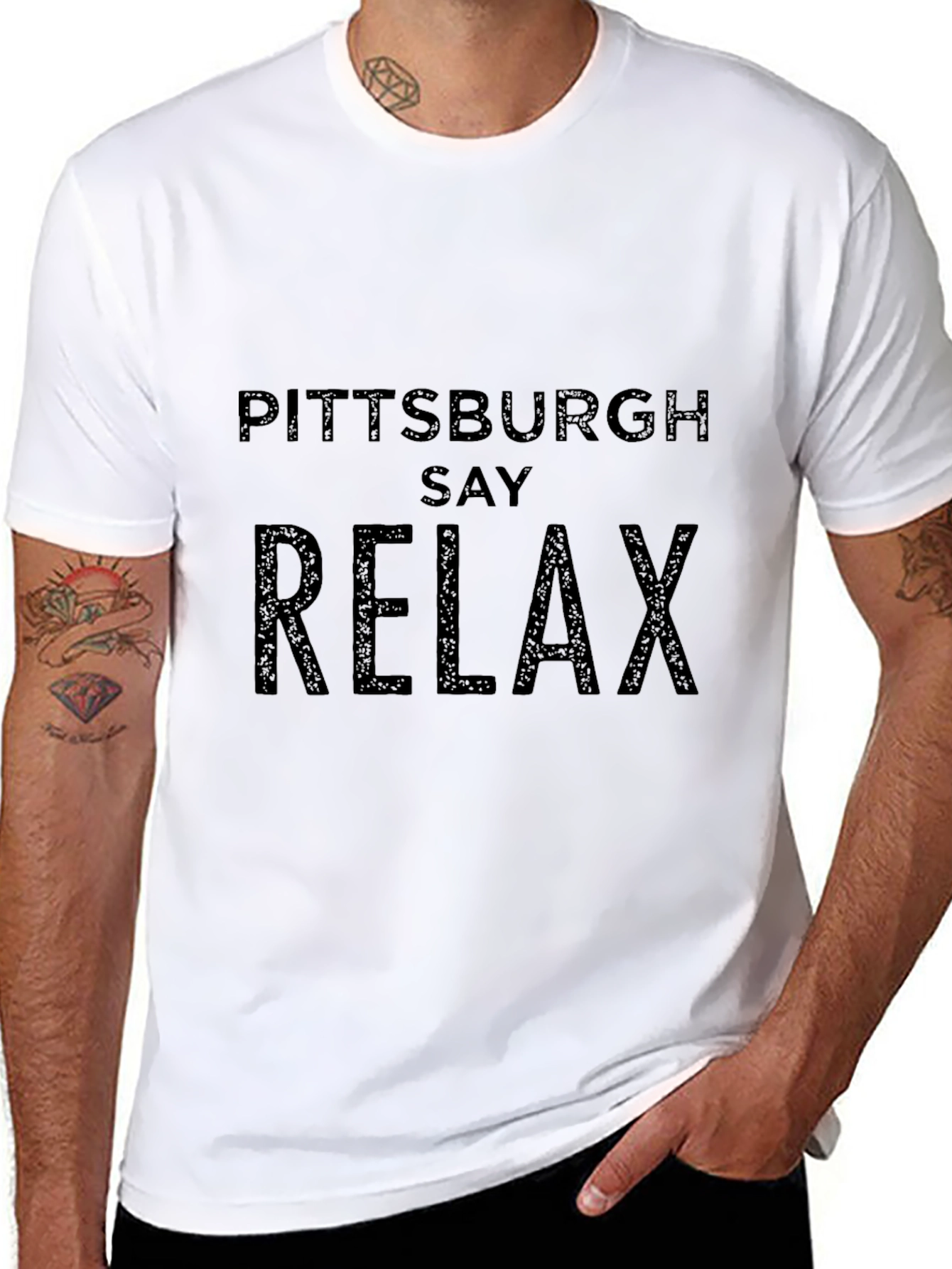 Black Pittsburgh Say Relax Black Graphic Tee Shirt view 8