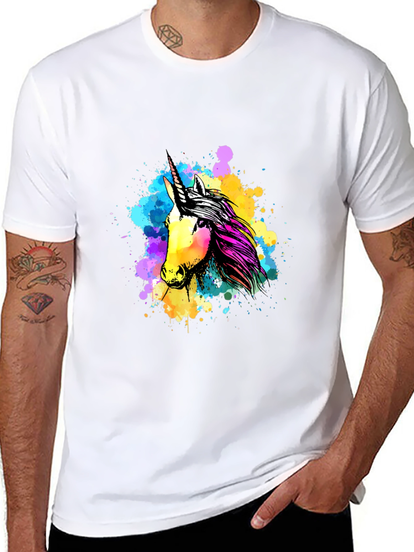 Black Unicorn Splash Graphic Tee - Men's Black T-Shirt view 8
