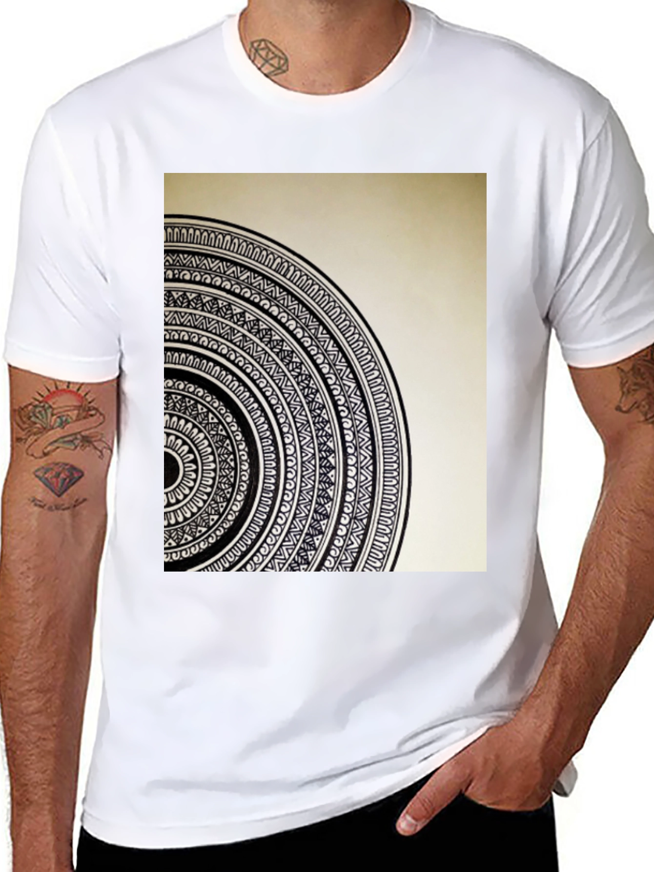 Black Geometric Mandala Graphic Tee - Stylish Black Cotton T-Shirt view 8