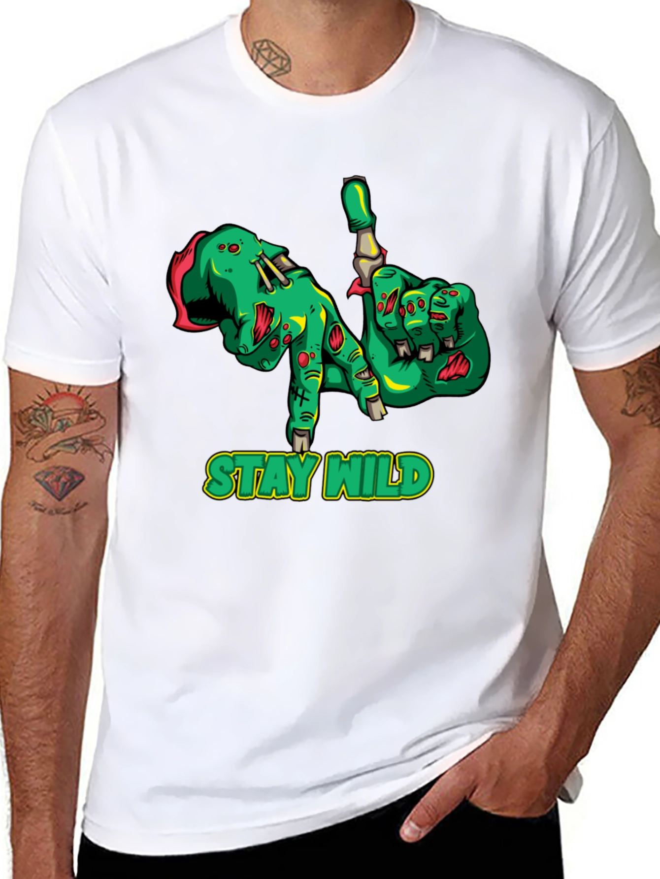 Black Stay Wild Zombie Hands Black Graphic T-Shirt view 8