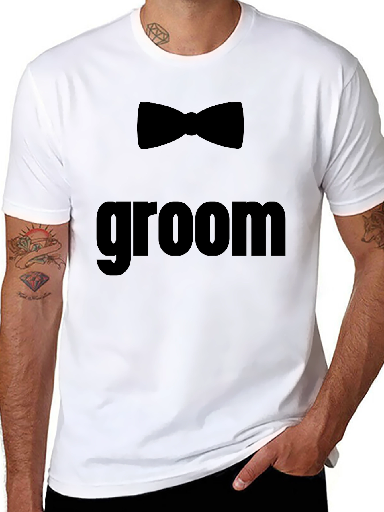 Black Groom Bow Tie T-Shirt - Wedding Party Tee view 8