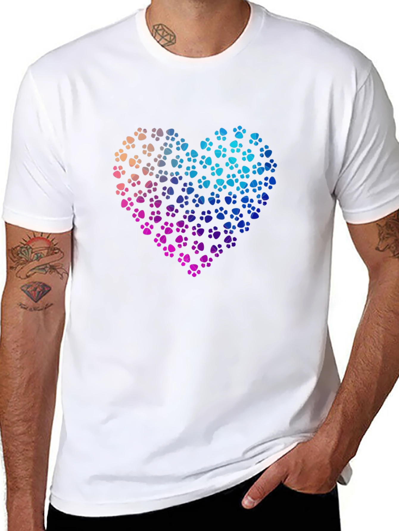 Black Paw Print Heart Graphic T-Shirt - Black view 8