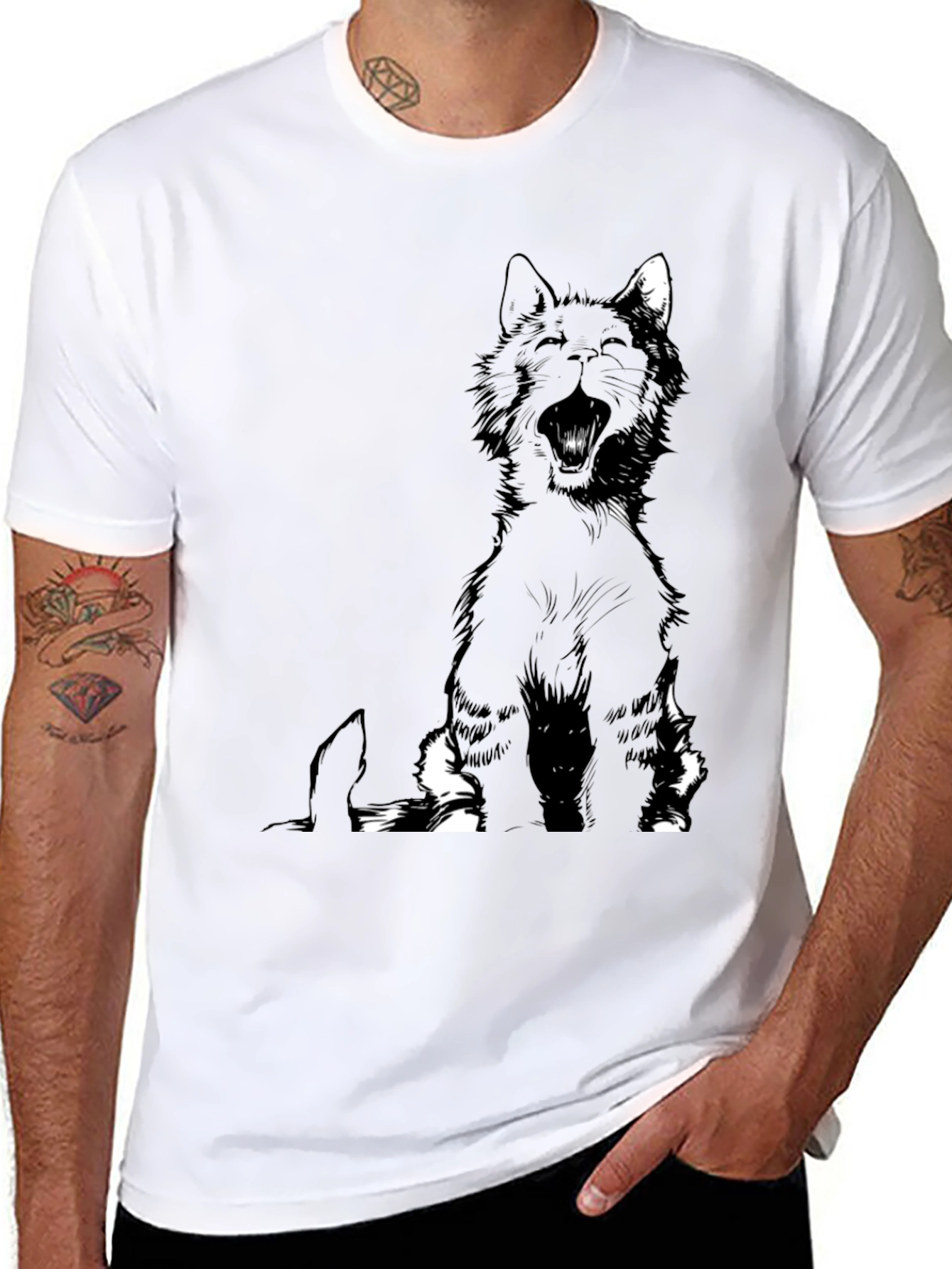 Black Black Cat Yawning Graphic Tee view 8