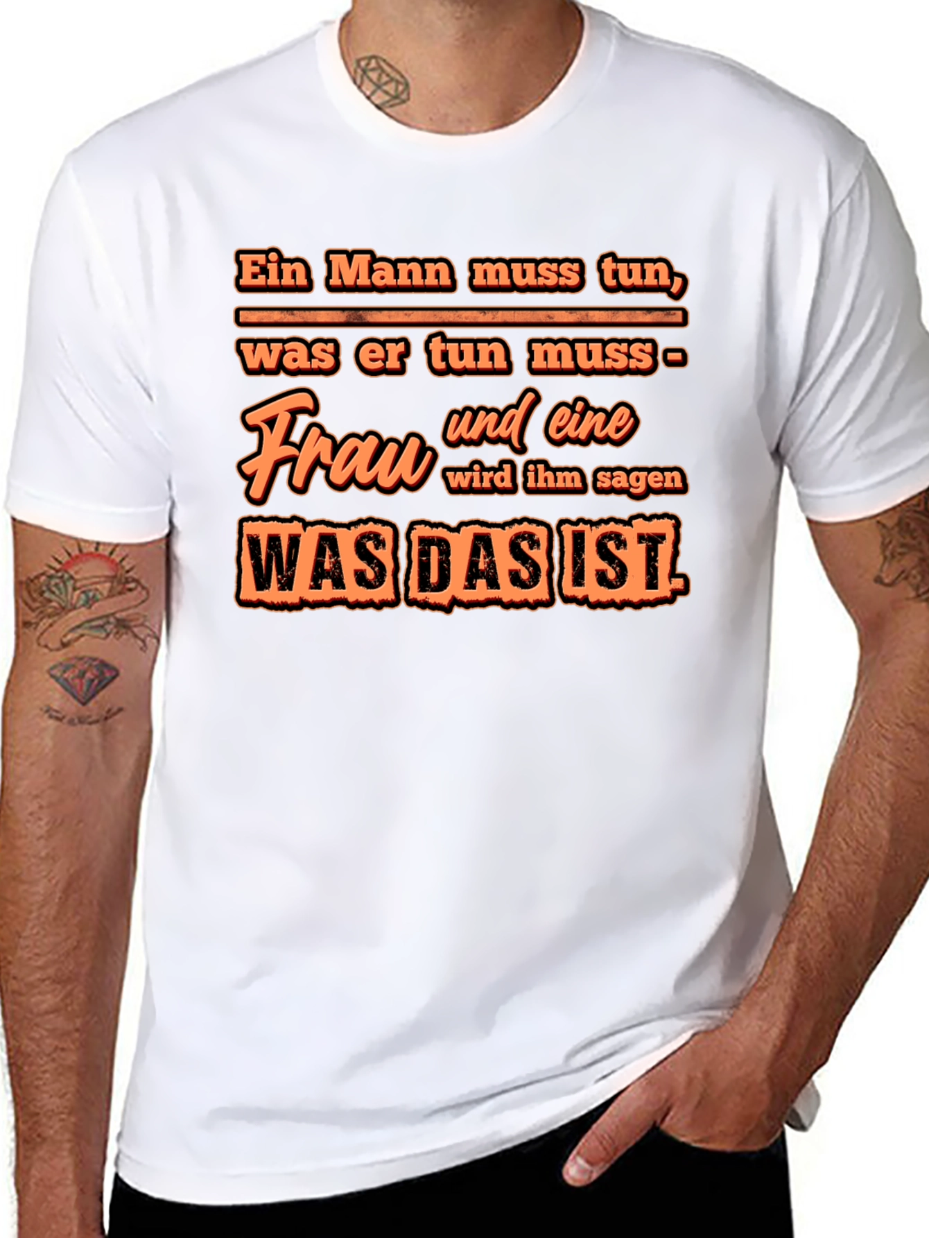 Black Ein Mann Muss Tun T-Shirt - Funny German Quote view 8