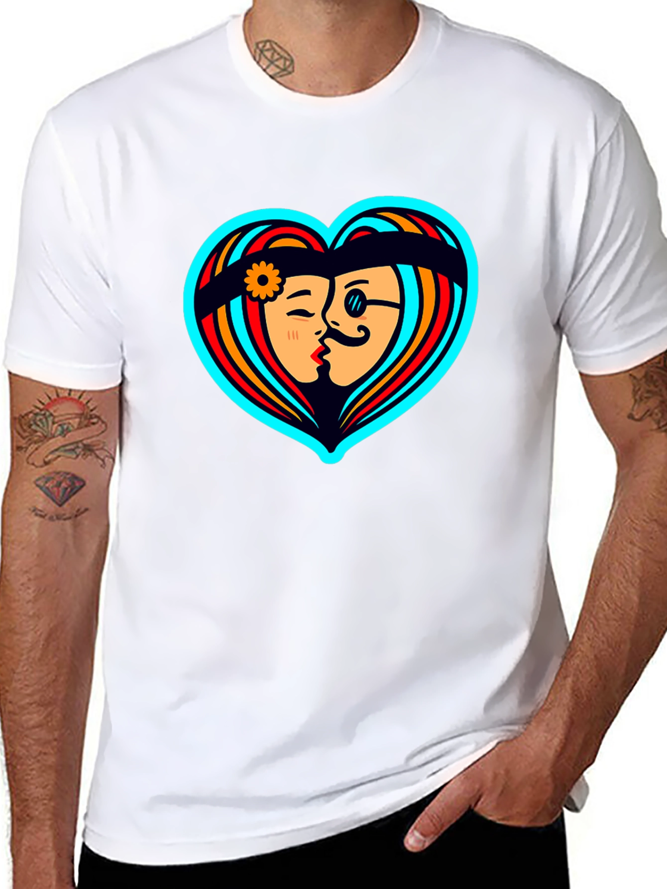 Black Retro Love Heart Graphic Tee - Black Cotton Shirt view 8