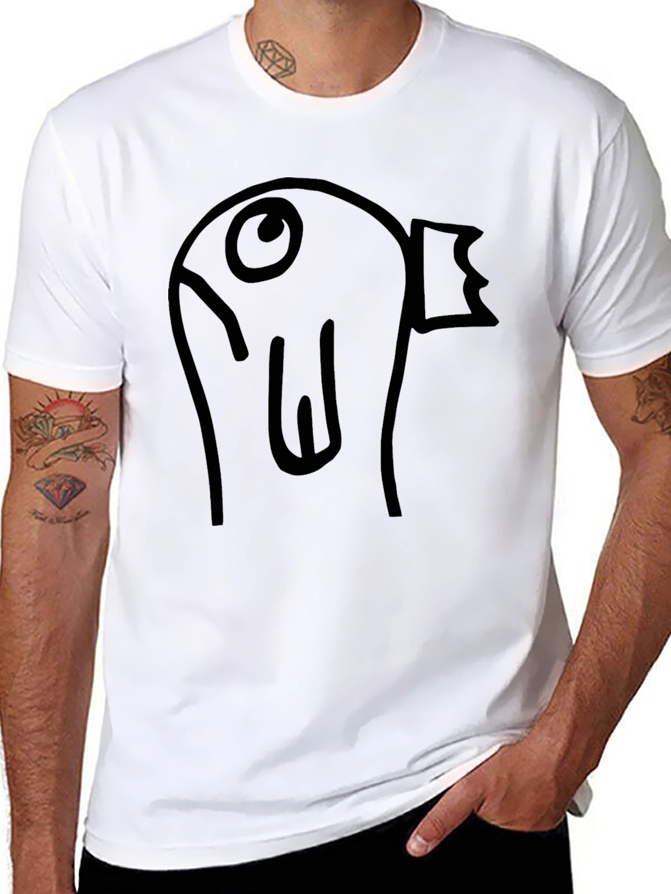 Black Men's Black T-Shirt with Funny Duck Graphic view 8