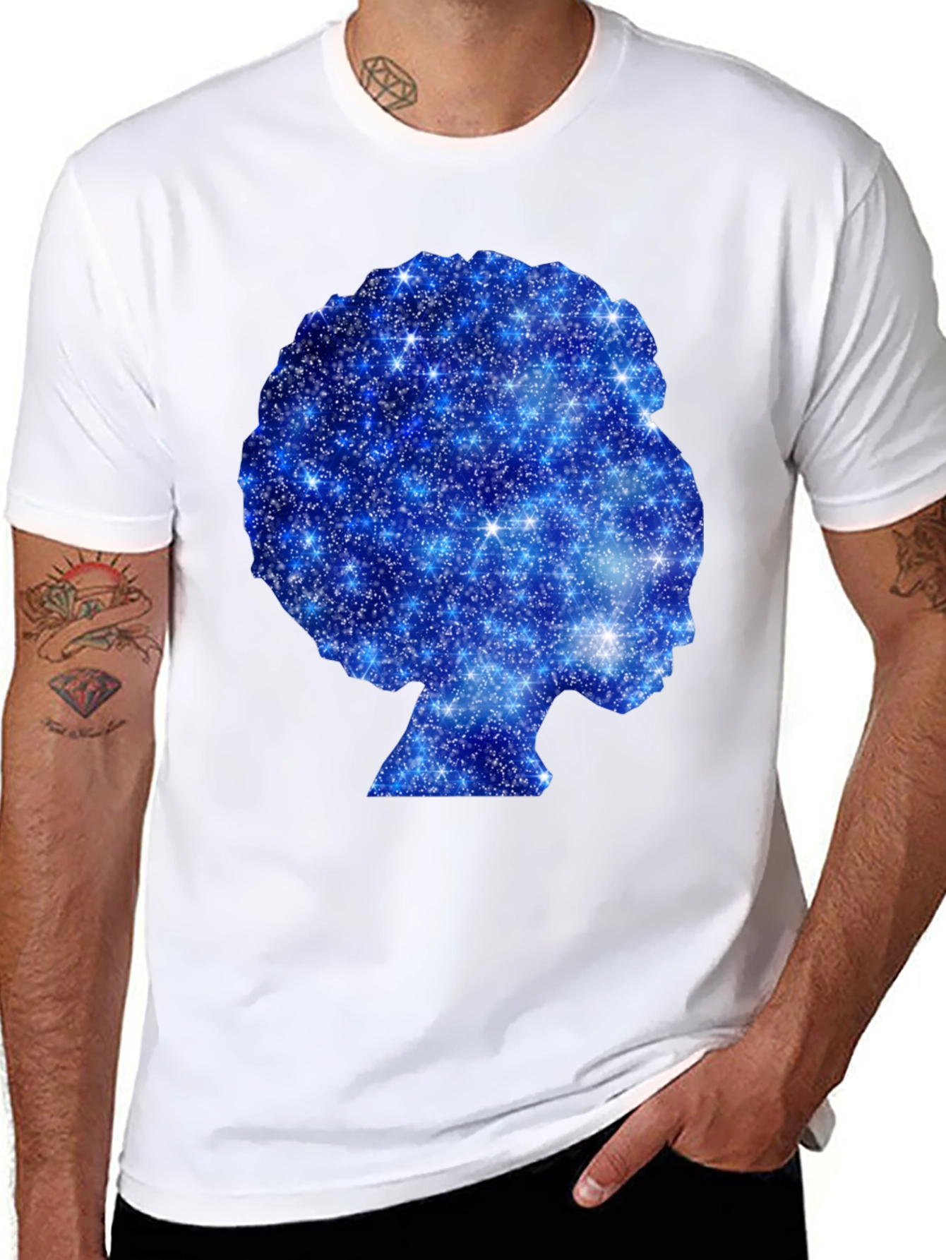 Black Galaxy Afro Woman Silhouette Black T-Shirt view 8