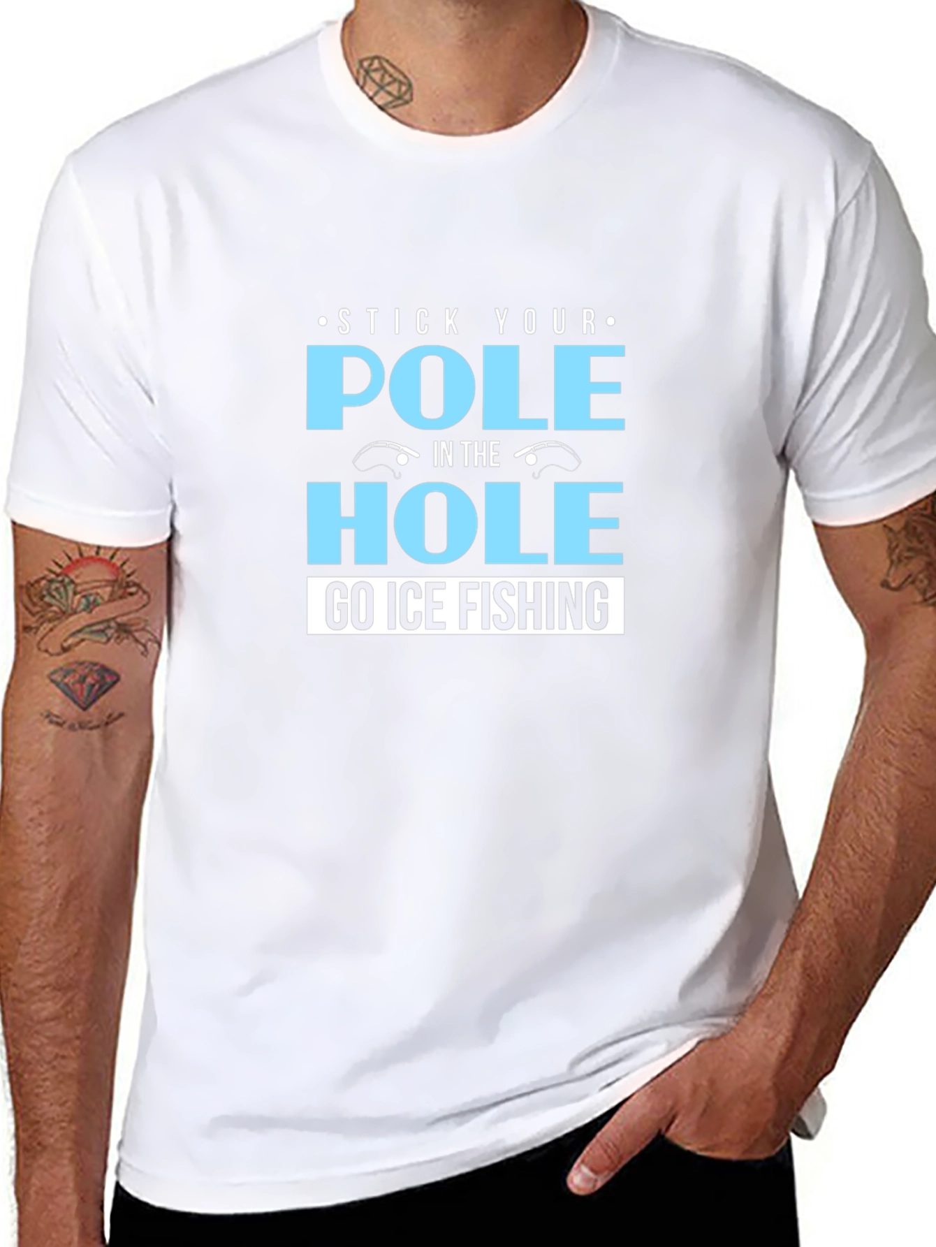 Black Stick Your Pole in the Hole T-Shirt Ice Fishing view 8