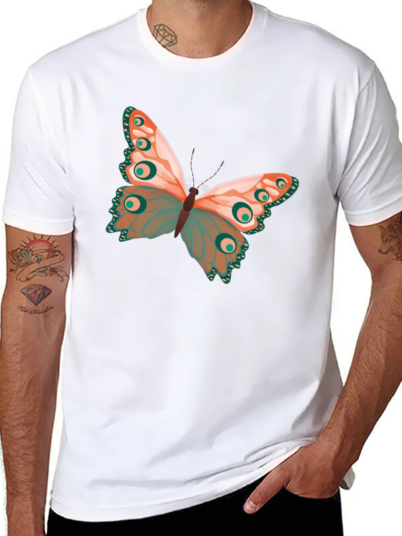 Black Butterfly Graphic Print Crew Neck T-Shirt view 8